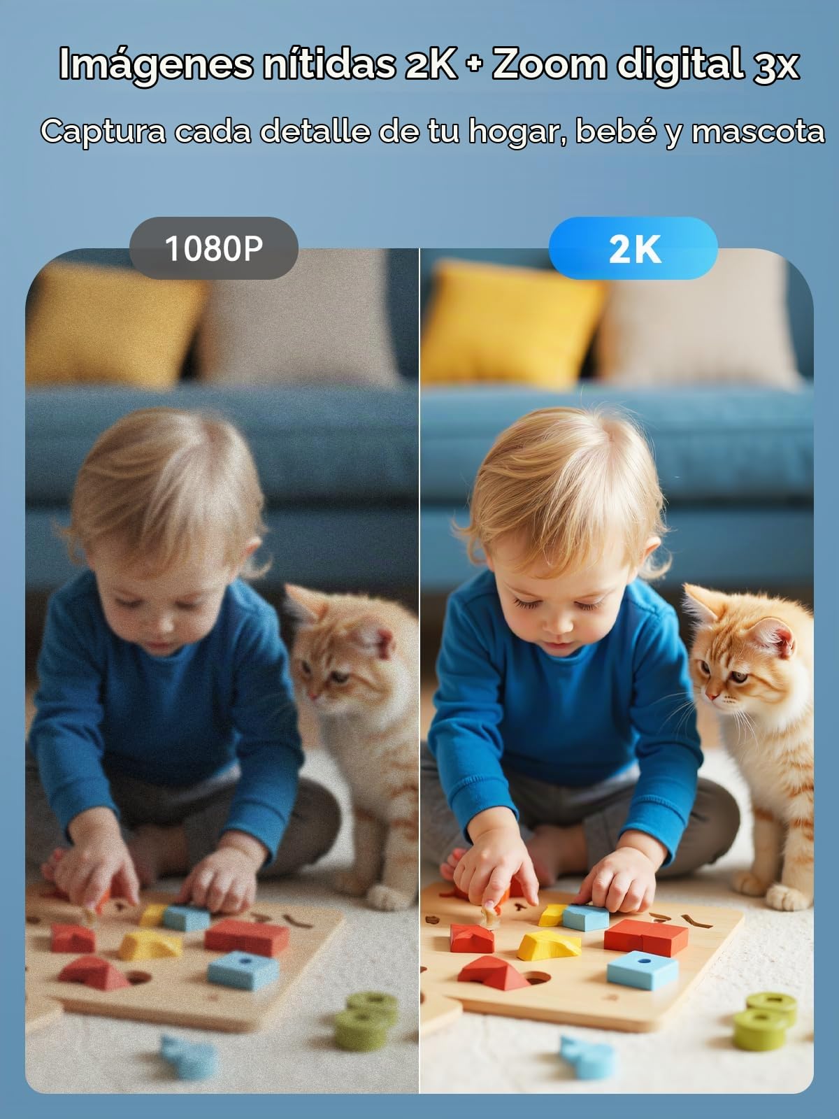 Outinput 2K 3MP Camara Vigilancia WiFi Interior con Detección Humana, Visión Nocturna, Detección de Movimiento/Sonido, Audio de 2 Vías, Alarma en Tiempo Real Camara Vigilancia (2 Pack)