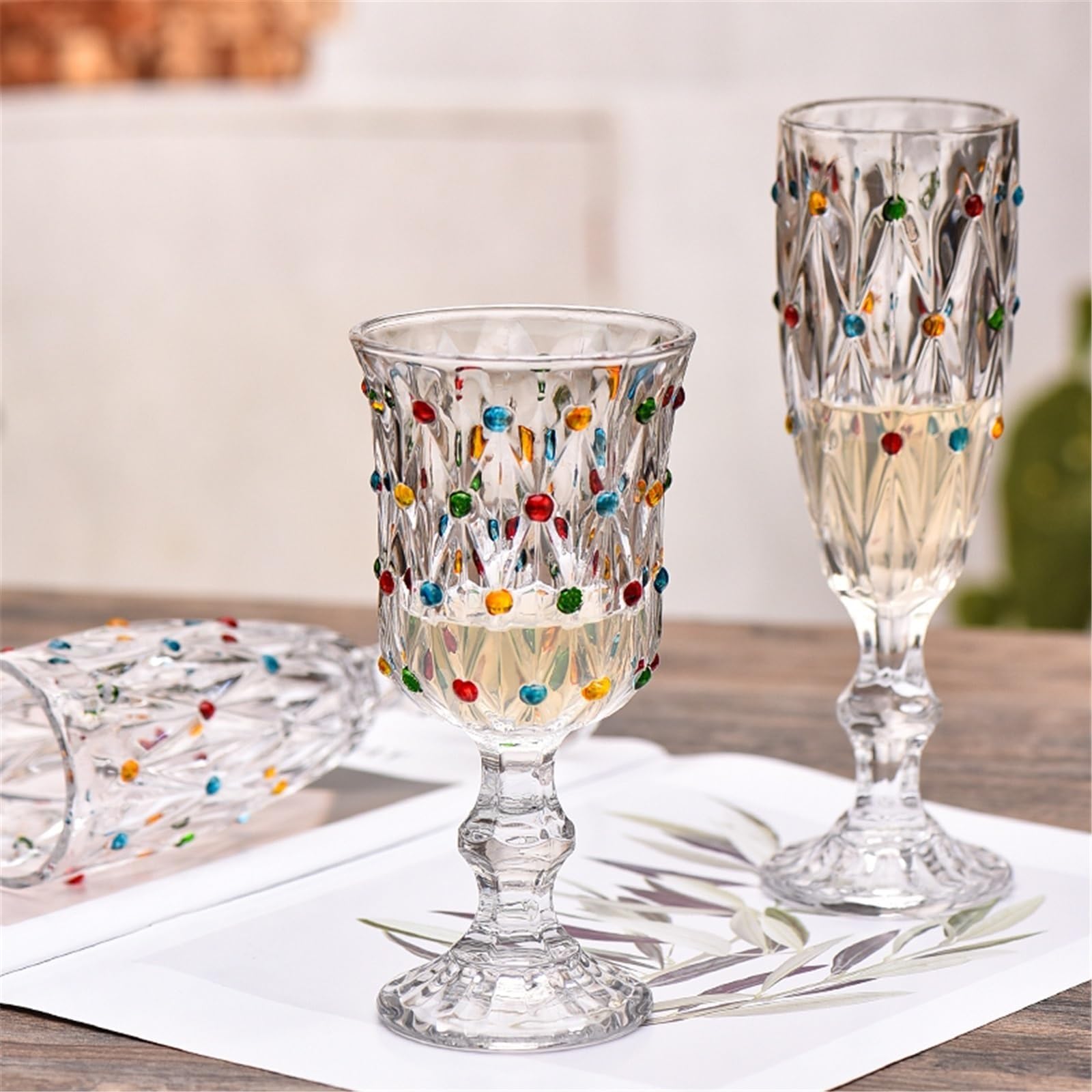 Copas de champán con relieve Vintage, 170ml, elegantes copas de vino y champán con lunares pintados for cocina, hogar y Bar Vaso para bebidas
