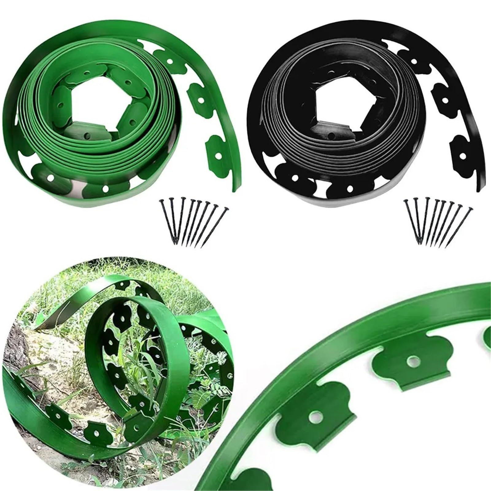 Bordura de Jardín de Plástico 5M/10M Garden Plants Border Barrier Lawn Plastic Edging for Outdoors Courtyard Grass Stone Isolation Belt(Black 10m)