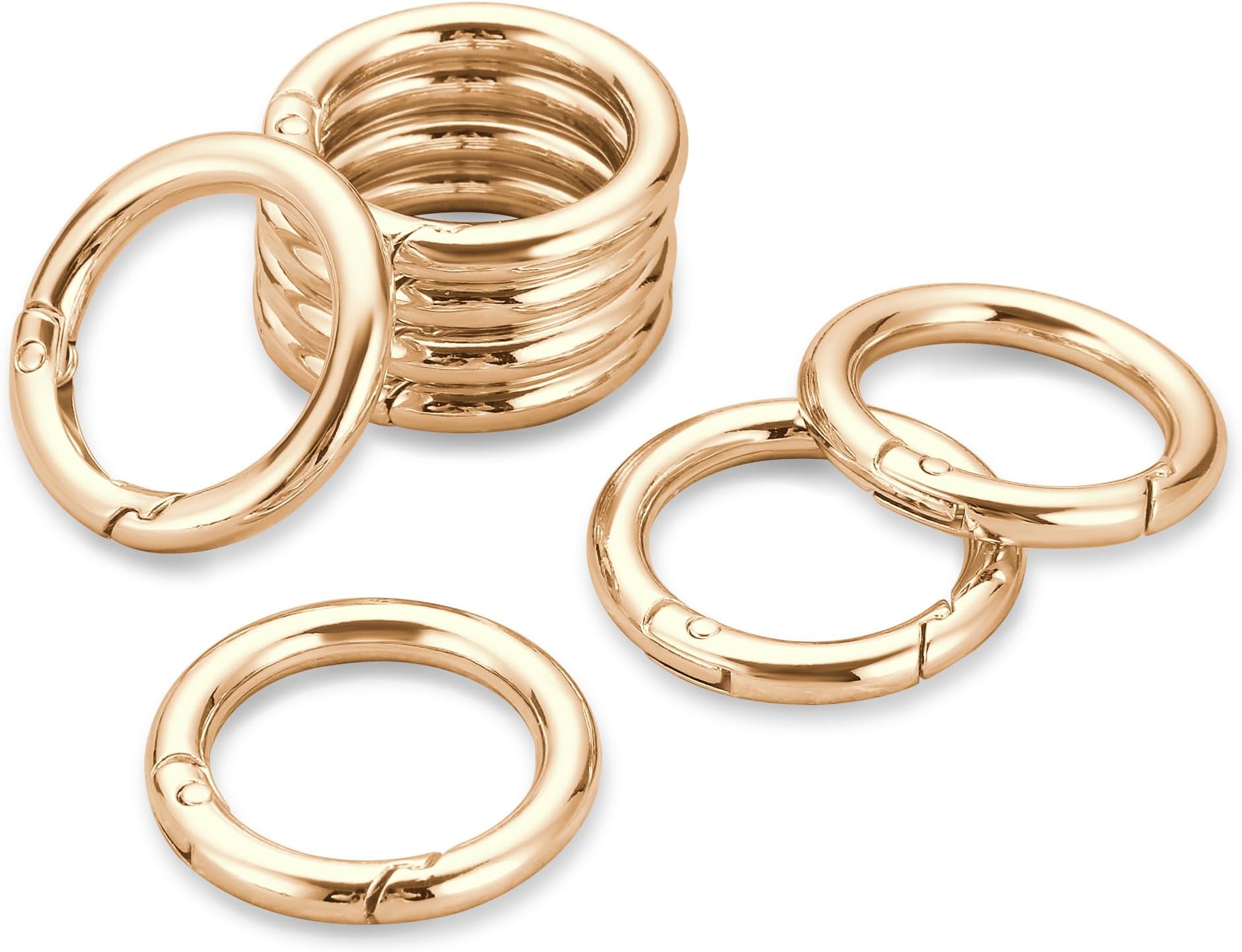 Gkeygo Key Ring Clip, 1 Inch Keychain Rings, 8 Pack Round Carabiner Clip for Keys, Buckle, Bags, Purses - Key Chain Hooks Replacement Keychains Lanyard DIY Crafts, Light Gold