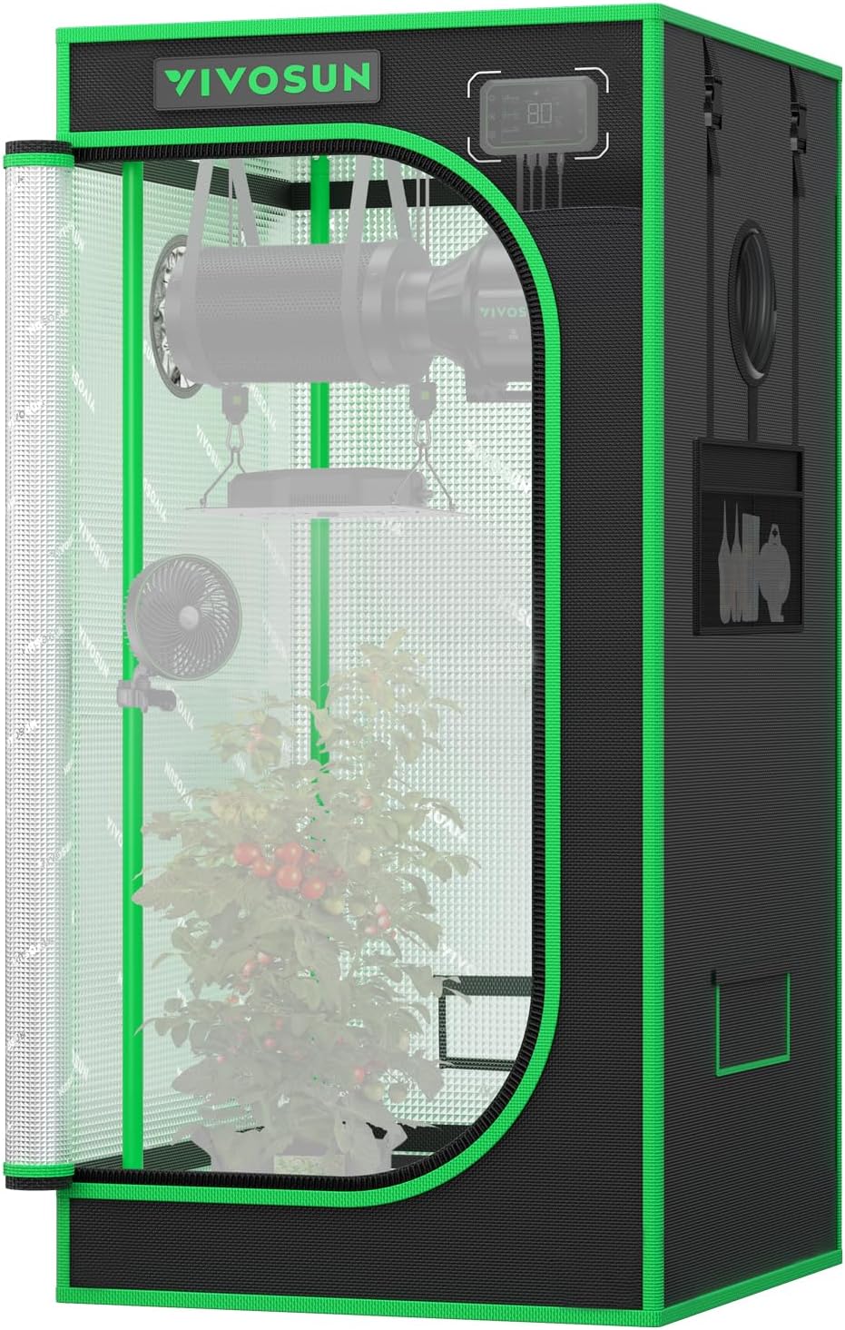 VIVOSUN Pro Grow Tent 60x60x120 CM (24"x24"x48"), with Thick 22 mm Poles, 2000D Oxford Fabric with Highly Reflective Mylar Extra Hanging Poles for Hydroponics Indoor Plant, No High CFM Set