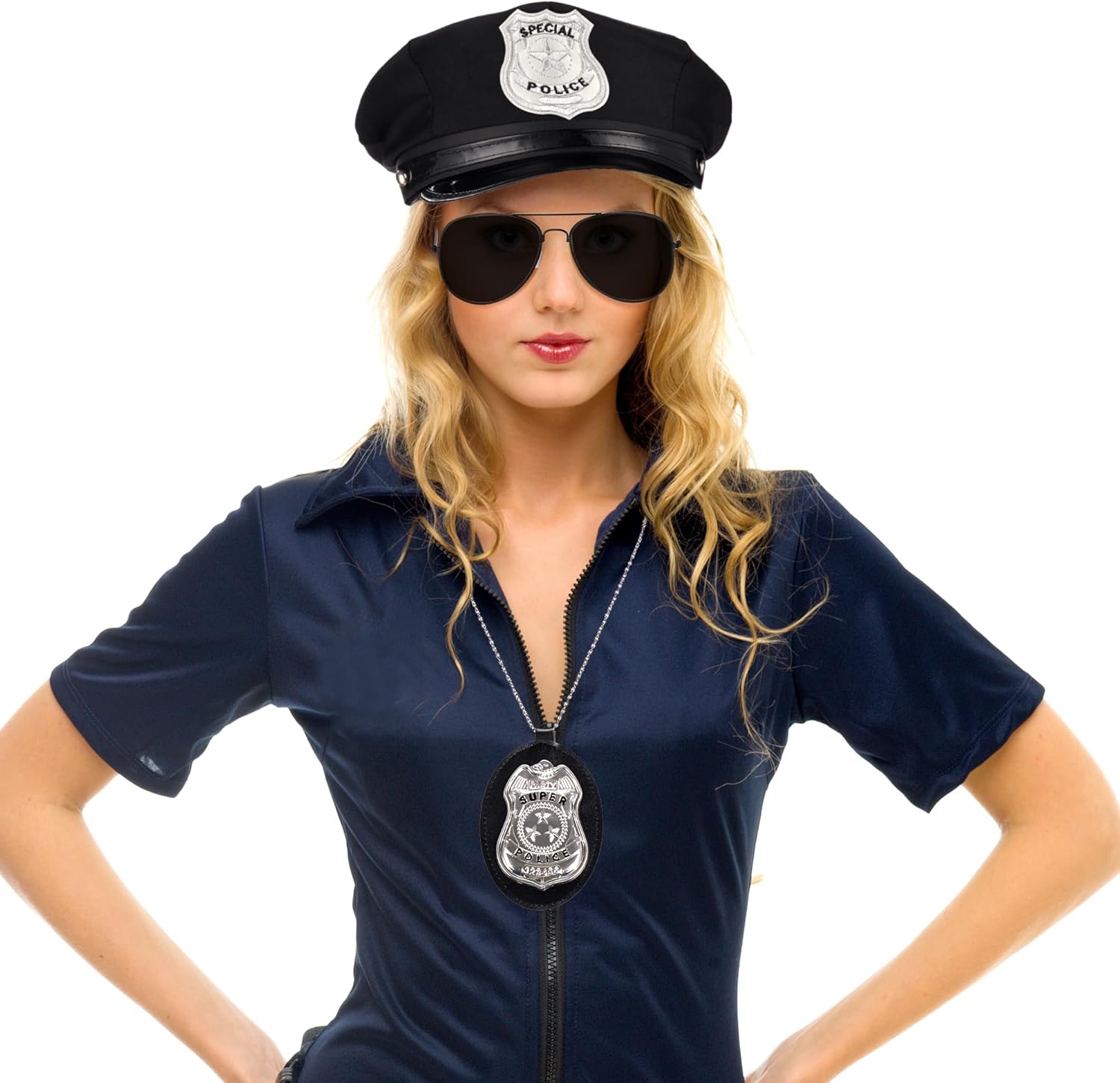 Police Costume Accessories Police Hat Badge Sunglasses Set Halloween Cop Swat Costume - Image 5
