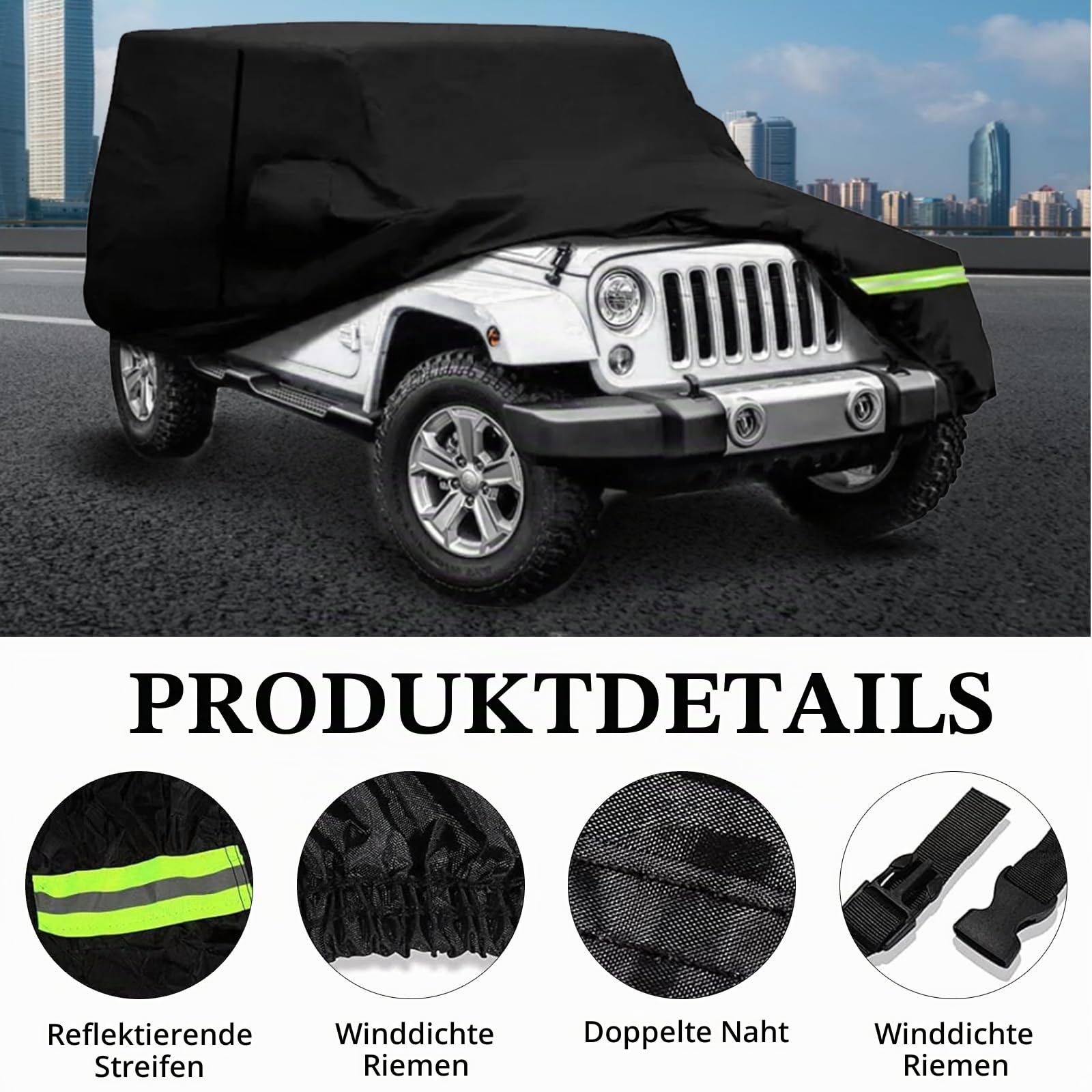 Autoabdeckung, wasserdichte Autoabdeckung für Jeep Wrangler 2 Tür Anti UV Outdoor Indoor Auto Abdeckplane für CJ, YJ, TJ und JK 2 Tür Auto Ganzgarage Abdeckplane Winter Sommer Allwetter Abdeckung