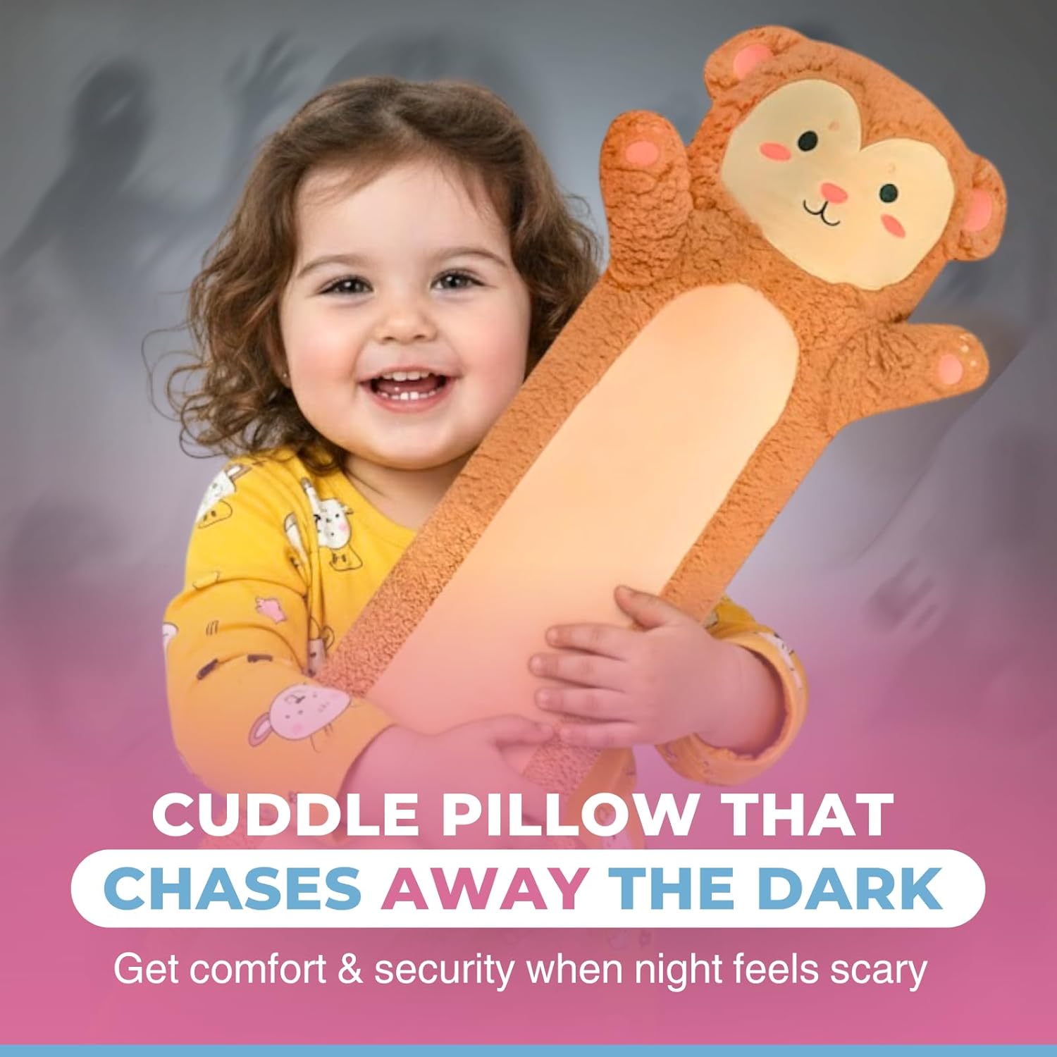 Monkey Plush Body Pillow for Kids | Long Stuffed Animal Cuddle Pillow | Soft Hugging Toy | Plushie Gift for Girls & Boys | Long Plush Body Pillow for Sleep & Comfort | Small, 23 Inches - Image 3