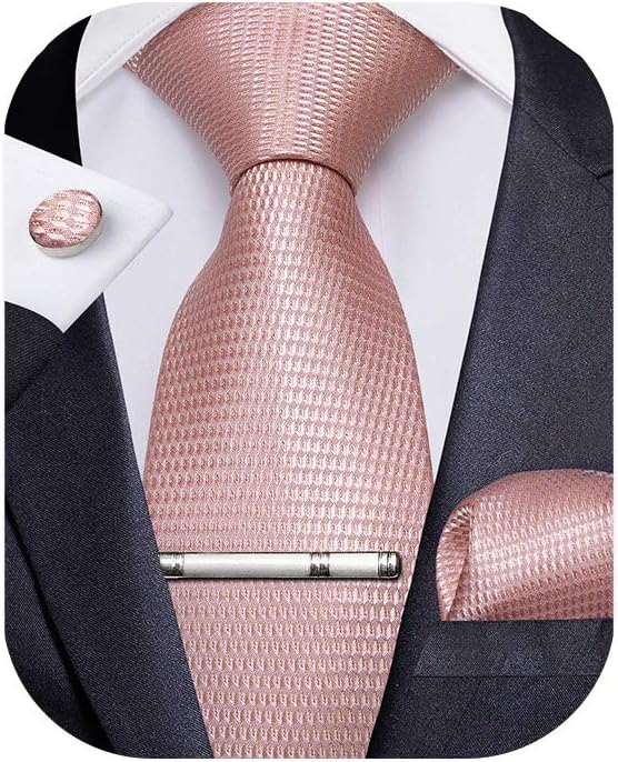DiBanGu Plaid Tie Men's Silk Tie and Pocket Square Cufflinks Tie Clip Set Wedding Business