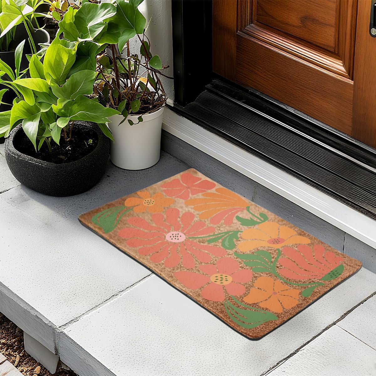 Floral Door Mat 18x30 Inch, Floral Durable Welcome Mat for Outdoor Indoor Entryway Porch Kitchen Home Decor, Faux Coco Coir Doormat with Heavy Duty Non-Slip PVC Backing, Flower Gifts for Women Mom-1