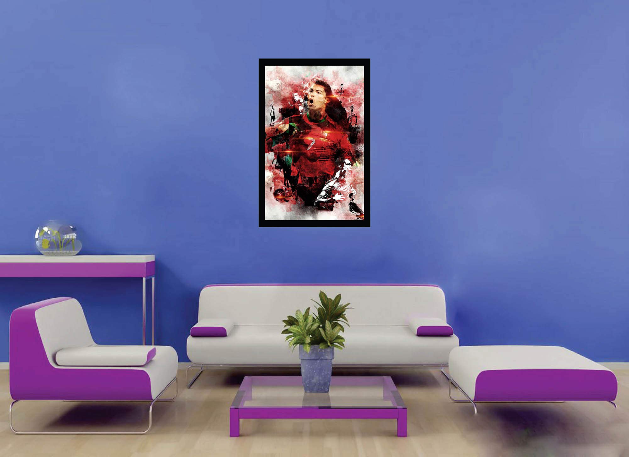 HK PRINTS Cristiano Ronaldo Football Motivational Poster with Frame for Living Room, Ronaldo Photo Frame, Home, Office, Wall Hanging, Size 14x20 inch, Synthetic Wood, Acrylic Glass F-41 1