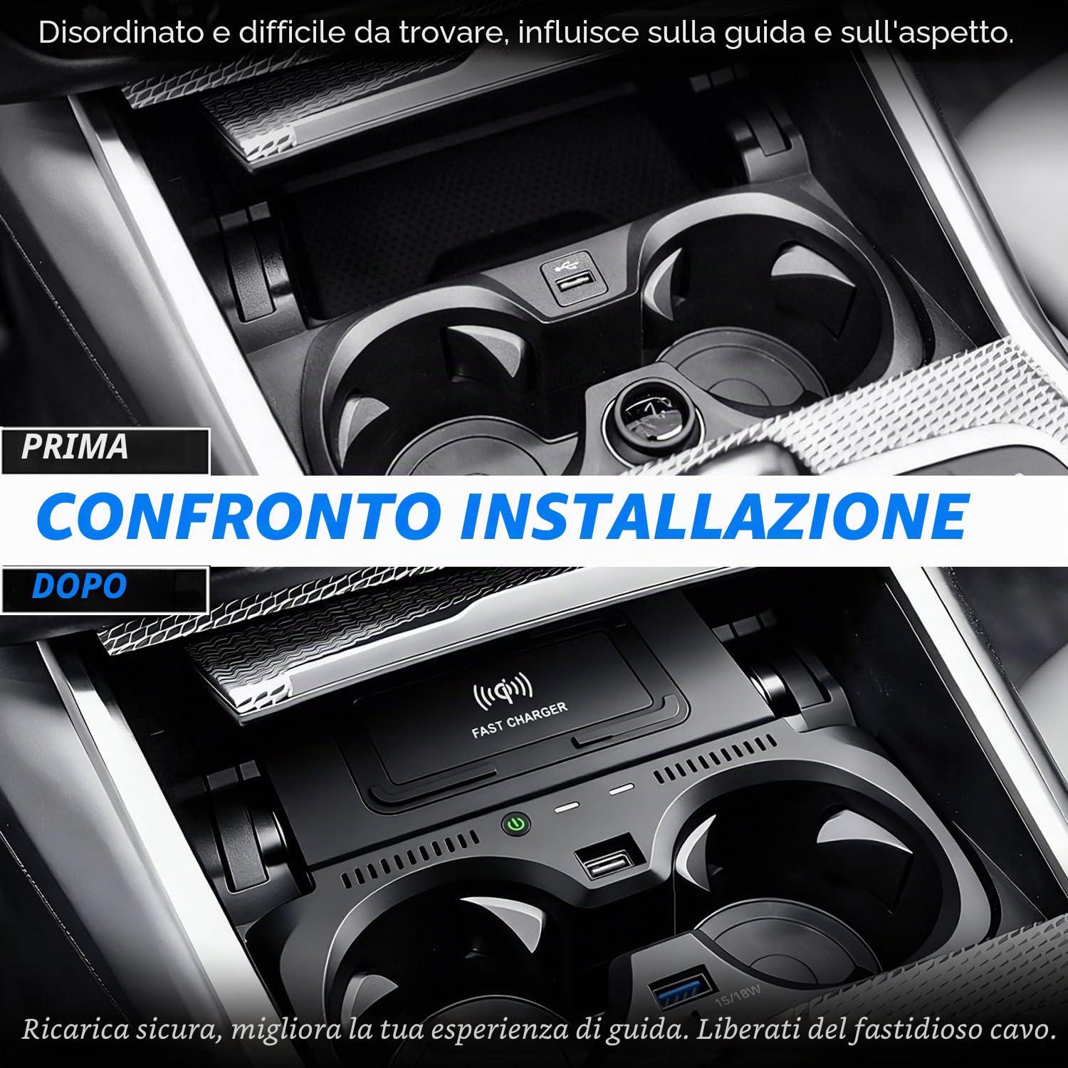 Caricabatterie Wireless per BMW 3 Series G20 2019-2024, BMW 4 Series G22 2020-2024, BMW 2 Series 2022-2024, OEM personalizzato con QC3.0 USB Rapida Ricarica Telefono Pad (Non per NFC)(black)