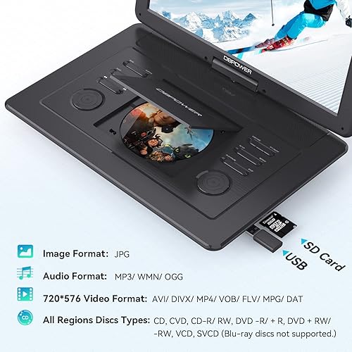 Miniatura 5 de DBPOWER - Reproductor de DVD portátil de 17.9 pulgadas con pantalla HD giratoria grande de 15.6 pulgadas, batería recargable de 6 horas, compatible