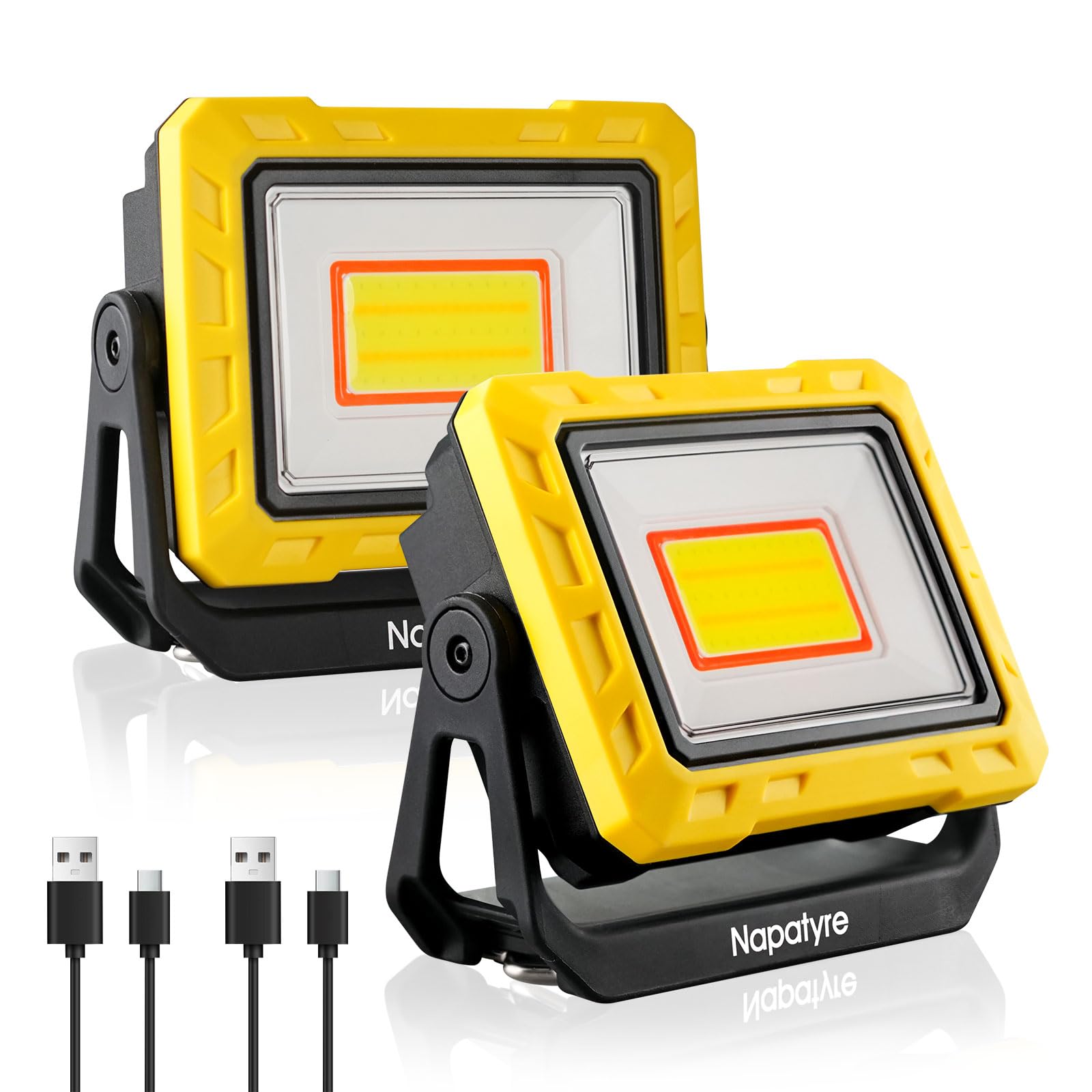 LED Work Light Rechargeable, 2000LM Bright Portable Floodlight with 360° Rotatable Magnetic Base, Battery Powered Outdoor Security Light with Power Bank for Garage Workshop Camping (2 Pack)