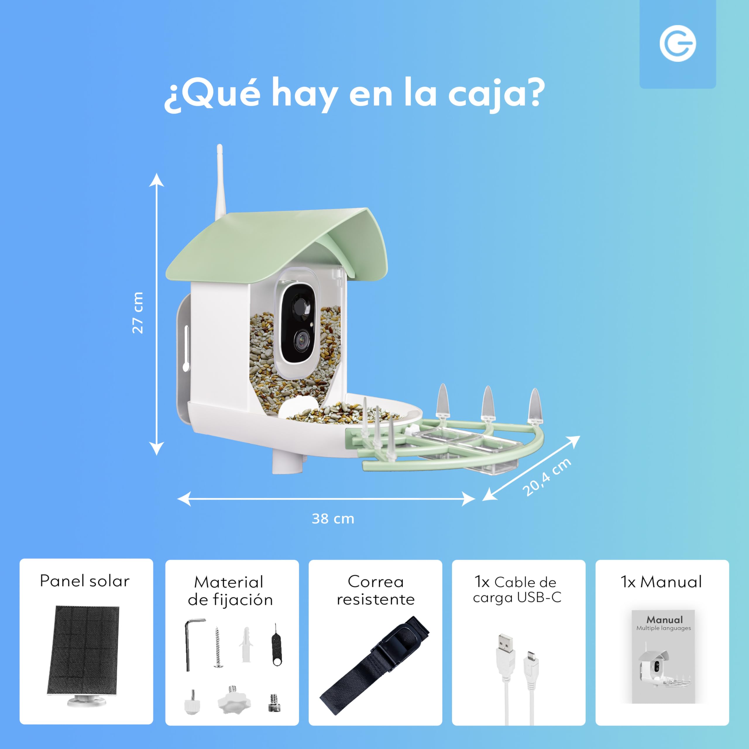 Silvergear® Alimentador de pájaros inteligente | Comedero Automático Para Pájaros Con Cámara | Para Pájaros Con Panel Solar | Vídeos En Directo Y Notificaciones En Tiempo Real