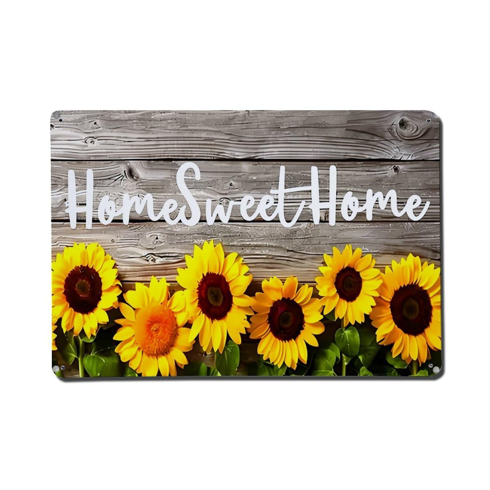 Jdfenggu Vintage Home Sweet Home Sunflowers Retro Metal Tin Sign, Metal Poster For Bar, Home, Man Cave, Kitchen, Laundry Room Art Decor 8X12 Inch