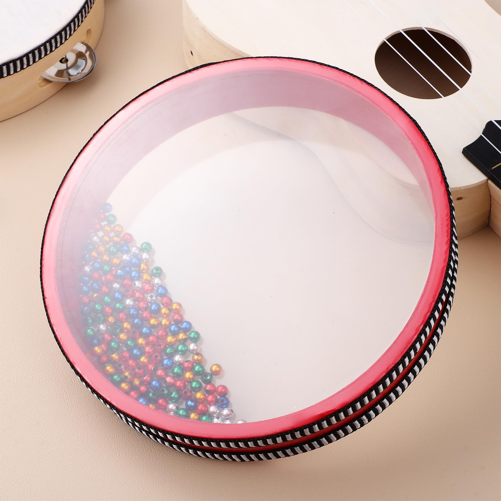 Cabilock Tamburo Oceanico a Onde 20 CM con Perline di Metallo Strumento a Percussione Portatile per e Adulti Tamburo Rotondo per Rilassamento e Educazione Musicale