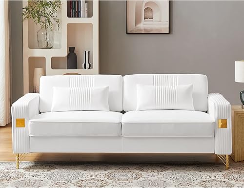 Miniatura 1 de KIVENJAJA Sofá pequeño de terciopelo de 79 pulgadas de ancho, moderno sofá biplaza de gran tamaño con 2 almohadas a juego, brazos cuadrados y patas