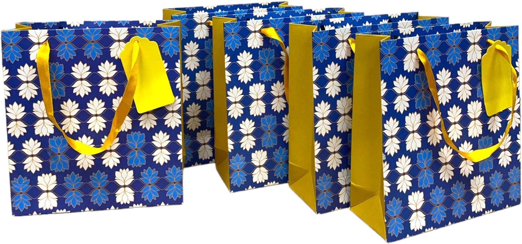 Ecosense India Paper Bags for Return Gifts - Party Favor Goodie Bags, Carry Bags for Gifting, Paper Gift Covers (Blue Lotus, Medium : 12.5x 10 x 4 inches). Pack of 5