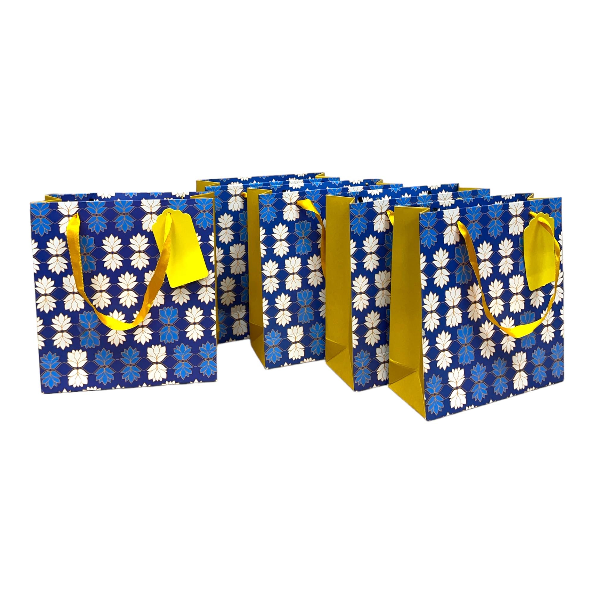 Ecosense India Paper Bags for Return Gifts - Party Favor Goodie Bags, Carry Bags for Gifting, Paper Gift Covers (Blue Lotus, Medium : 12.5x 10 x 4 inches). Pack of 5