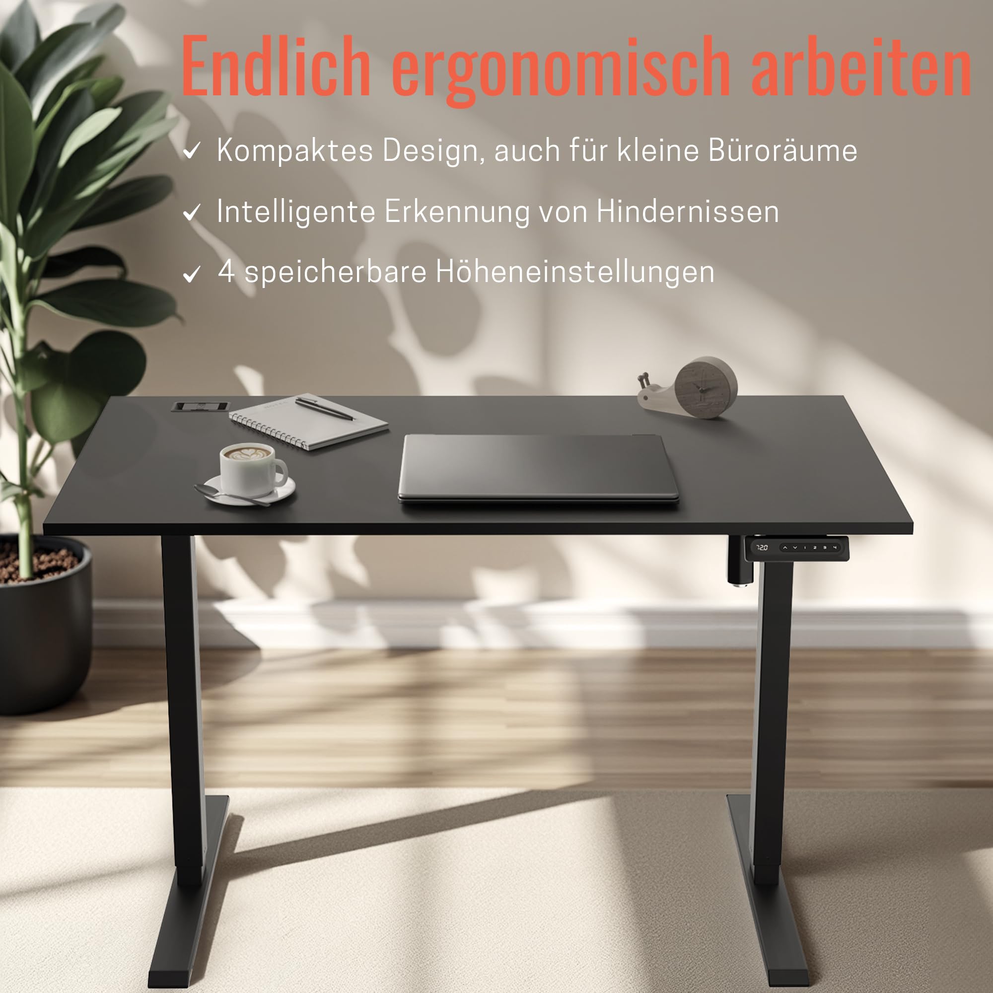 Yaasa Desk Lite 100x60cm, Premium-Schreibtisch elektrisch höhenverstellbar | Elektrisch höhenverstellbarer Schreibtisch für Büro, Automatikfahrt, verschiedene Größe und Farben, 5 Jahre Garantie