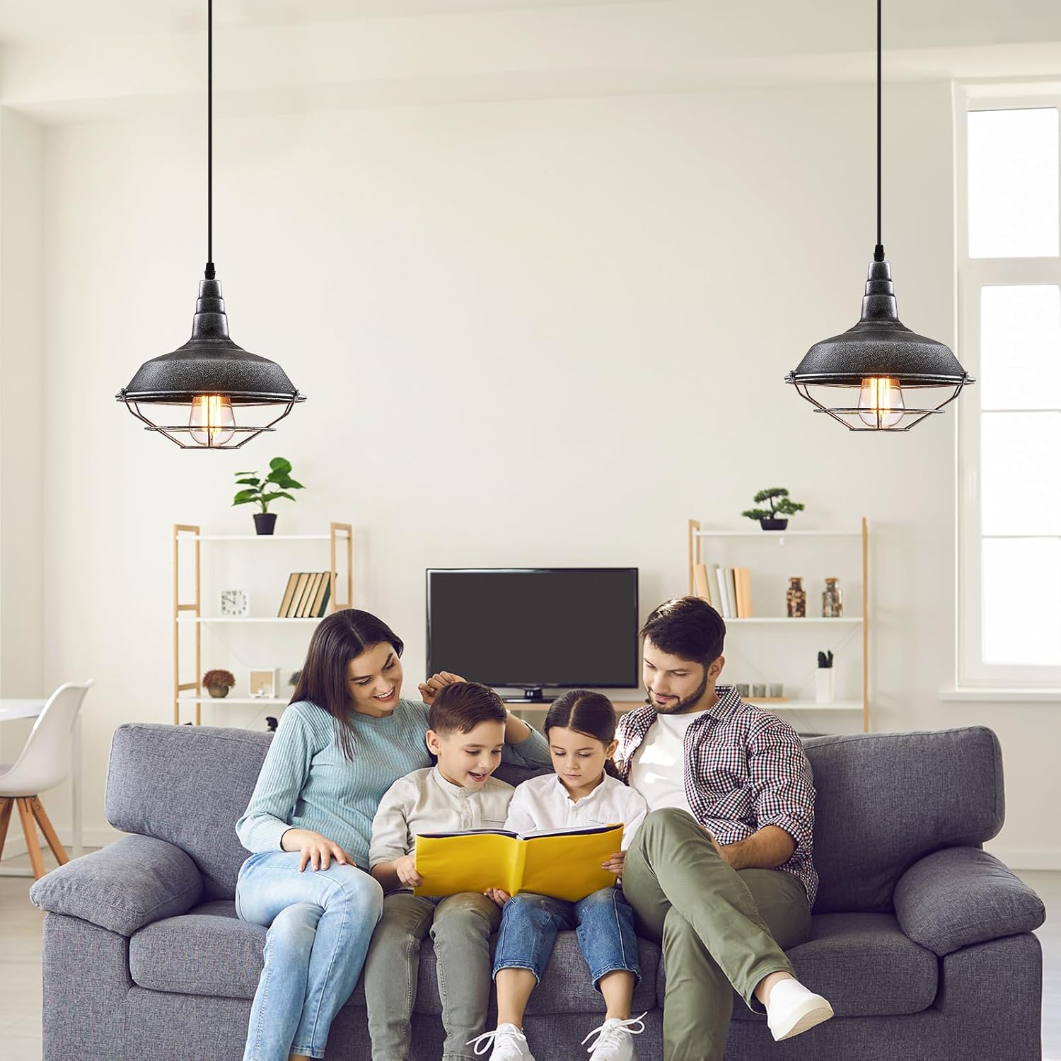 Black and Silver Pendant Light fixtures 10.5 inches 3 Packs, Matte Pendant Lights Kitchen Island, Industrial Pendant Light, Vintage Farmhouse Pendant Lights for Dinning Room Entryway Barn