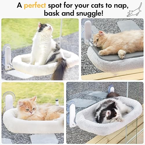 Miniatura 6 de Percha para ventana de gato, hamaca inalámbrica para gatos con funda de cama acogedora para gatos de interior, marco de metal duradero, cama para