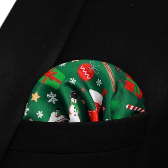 HISDERN Christmas Bow Ties for Men Xmas Self-tied Bowties and Pocket Square Set Festival Woven Bowtie Handkerchief