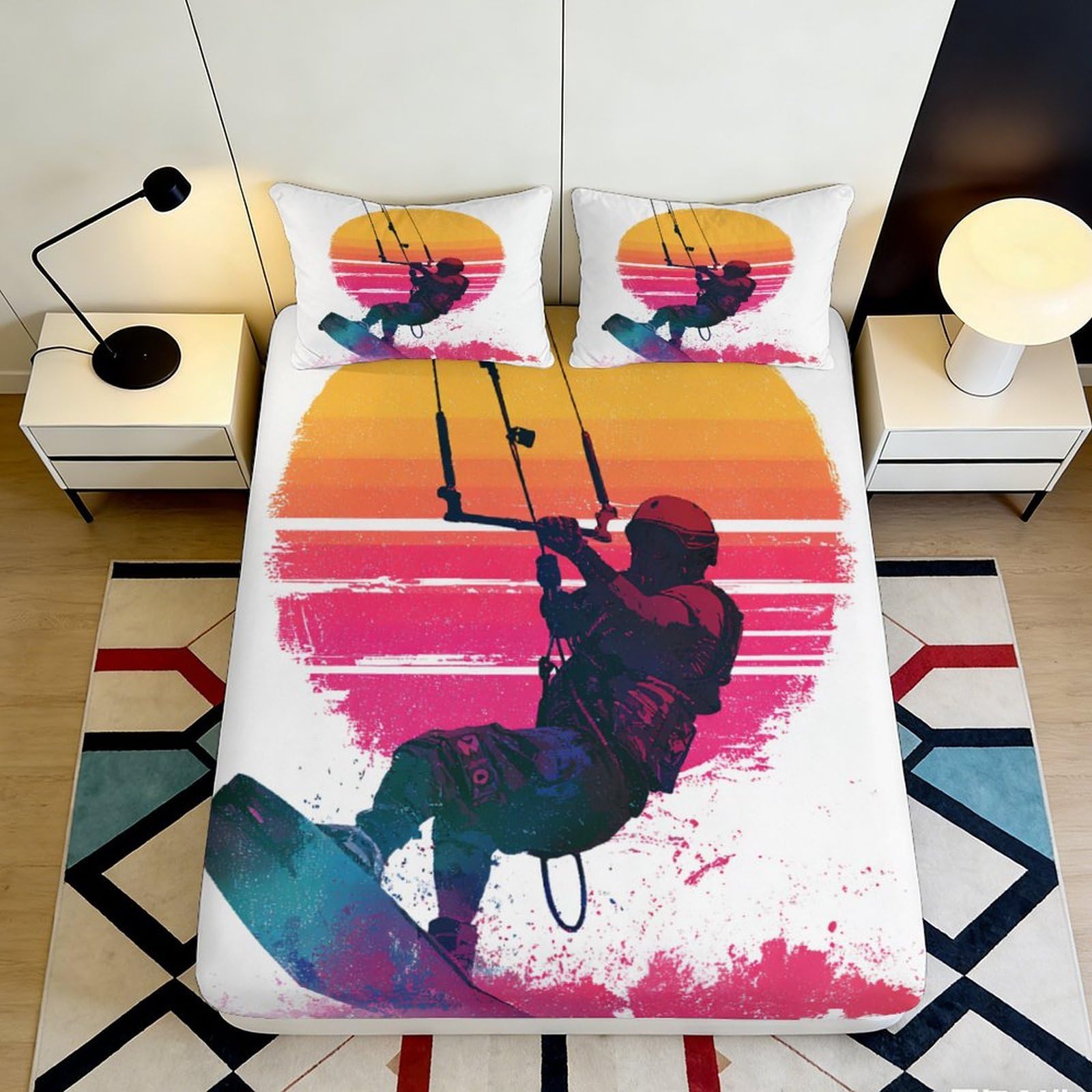 Jqzkxnhpbr Style-9 3D Printed Sunset Kite Surfing Fitted Sheet Microfiber Vibrant Ocean Mattress Cover For Bedroom Dorm Decor 90X200x25cm