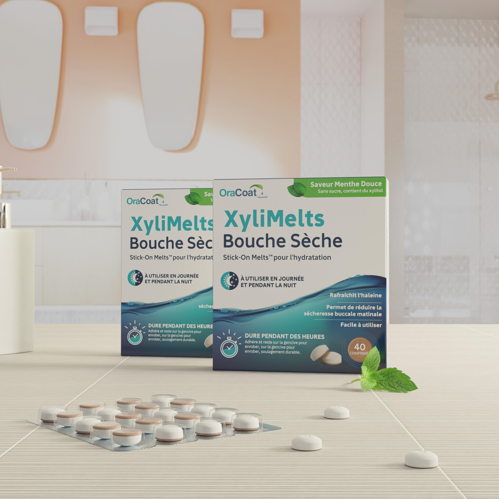 XYLIMELTS Bouche Sèche 80 Pastilles Adhérentes Menthe Douce| Soulage la Sécheresse Buccale Jour & Nuit| Action Jusqu’à 8h| Sans Sucre, au Xylitol| Discret & Naturel| Testé Cliniquement