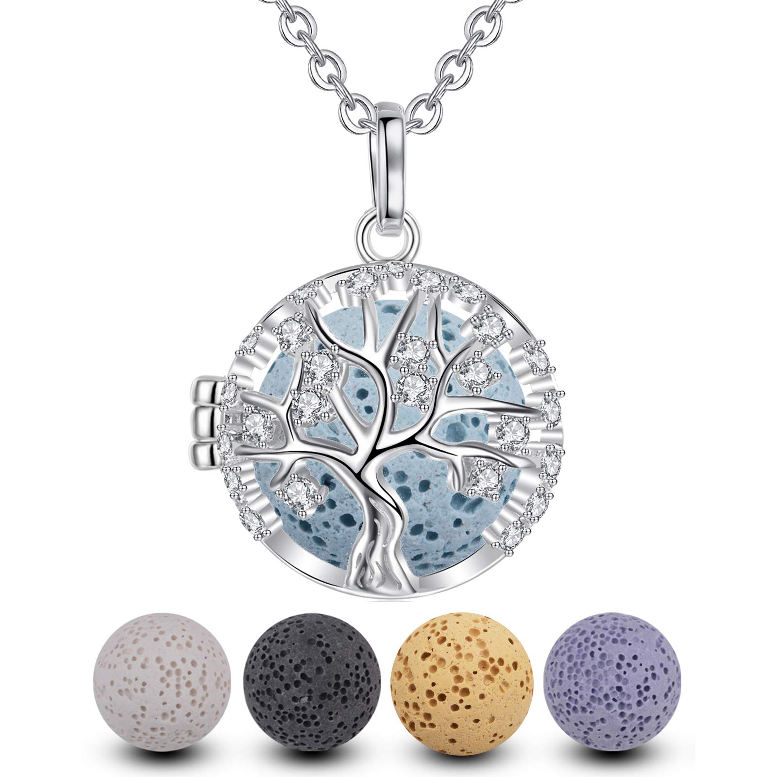 EUDORA Harmony Ball Collana Aromaterapia Ciondolo con Oli Essenziali per Donna, Collana con Diffusore Regalo di Gioielli per Ragazze con 7 Pezzi di Pietra Lavica, 24 Pollici