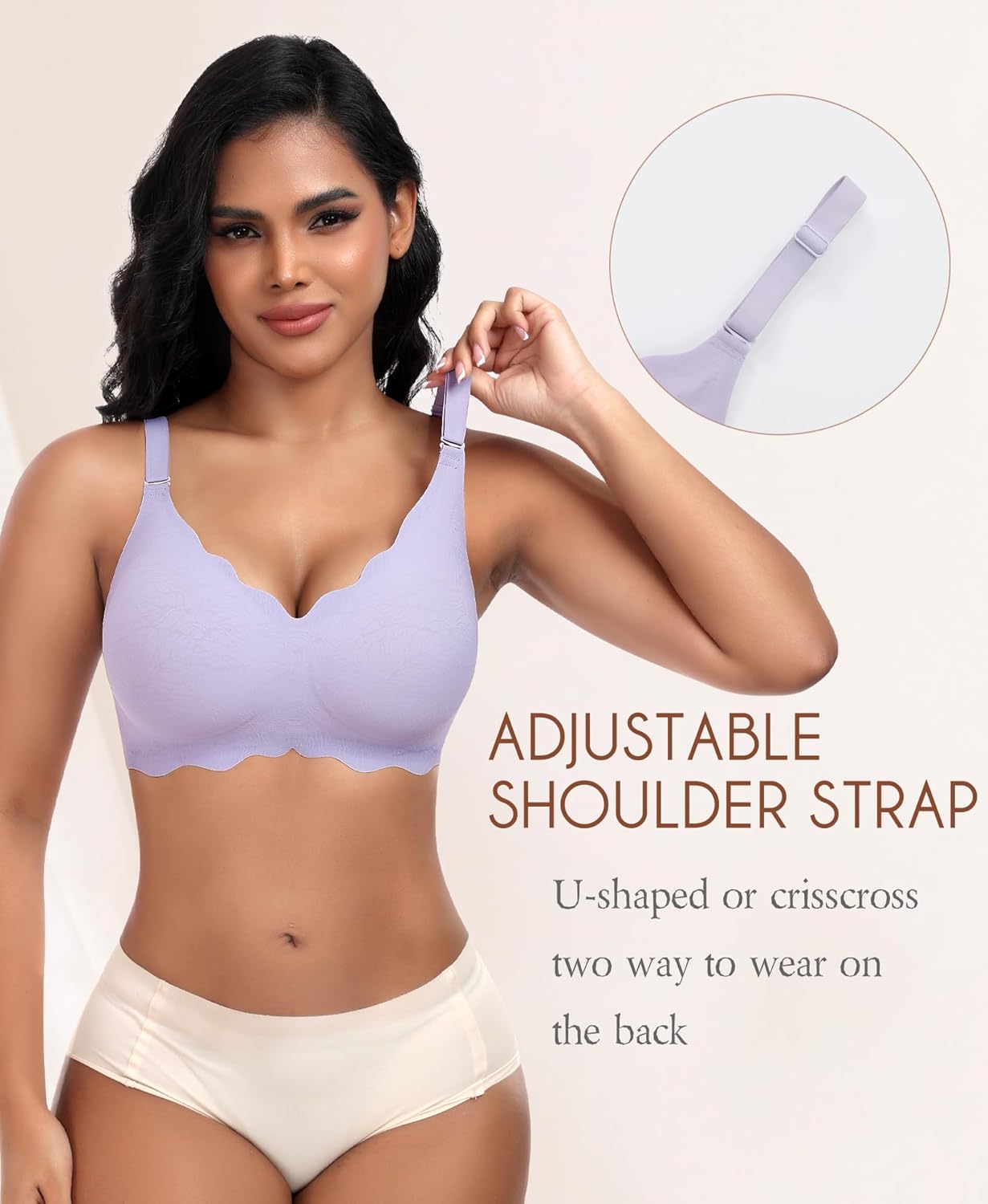 DOCUMO Bras for Women Scalloped No Underwire Wireless Seamless Bra with Lift and Support Soft Bralettes with Bra Extender - Image 4