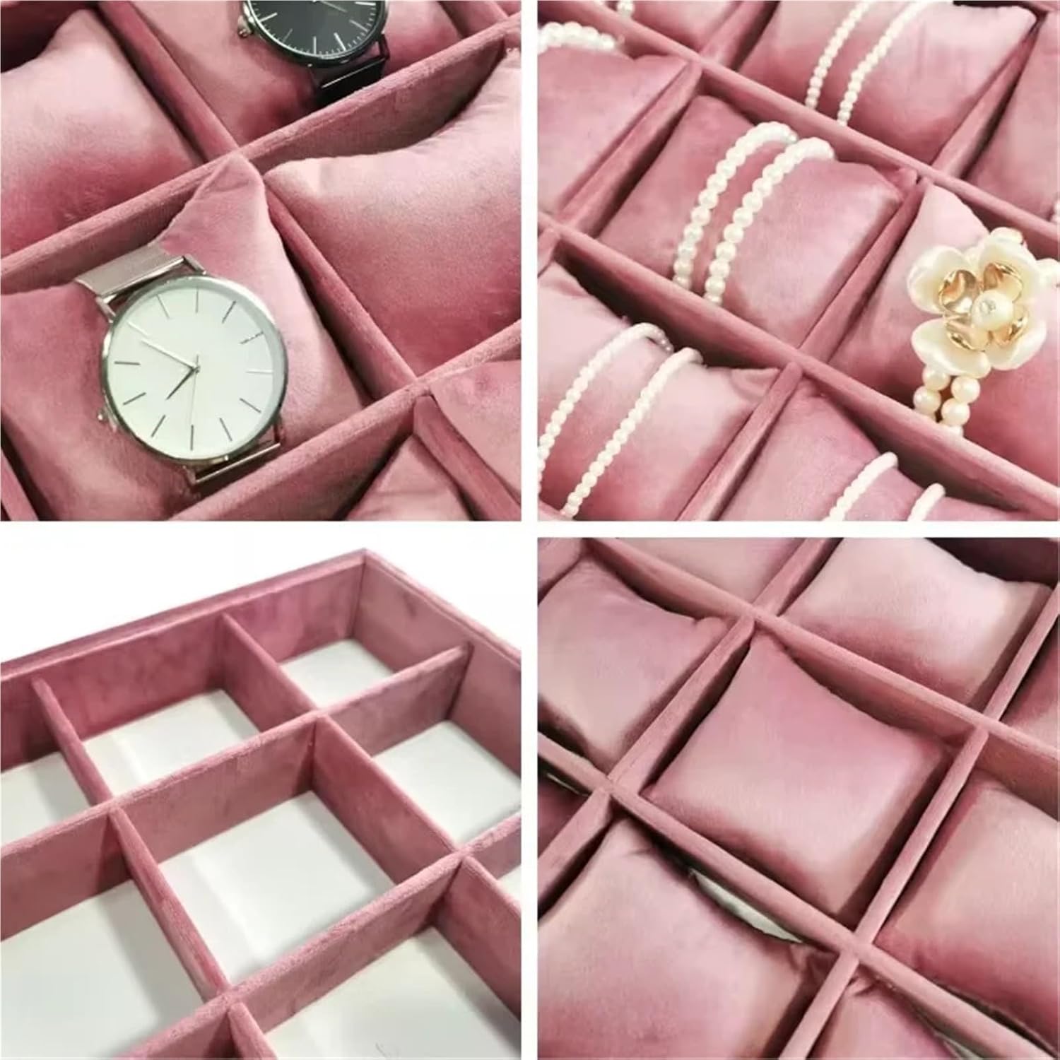 Jewelry Watch Tray Velvet 12 Grid Stackable Jewelry Organizer with Adjustable Pillow,Watch Bracelet Bangle Necklace Display Tray for Store Counter For Men Women Bracelet Display Holder(Green)