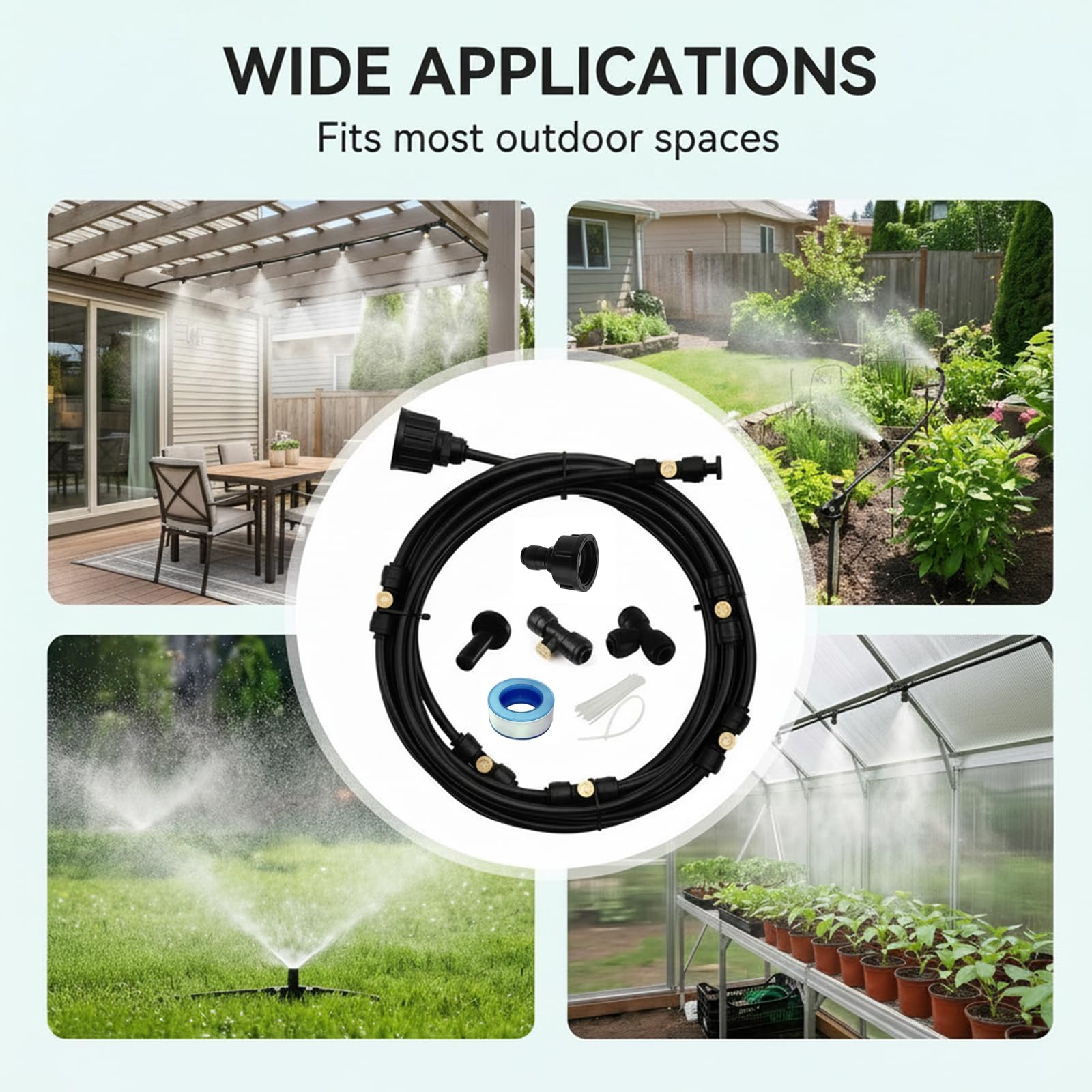 OMJMYY Brumisateur Terrasse Exterieur Système de Refroidissement par Brumisation 6M Tuyau & 6 Buses Système de Brumisation pour Patio Jardin Parasol Piscine