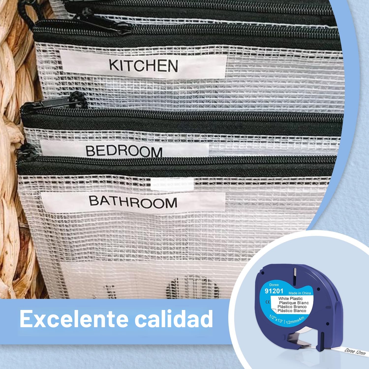 Cinta blanca plástica Dymo Letratag 91221 12 mm x 4 m negro sobre blanco 6 unidades