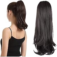 Vista 23 de BARSDAR Extensiones de cola de caballo con clip de garra negra, extensiones de cabello ondulado de 20 pulgadas para mujer, extensiones de cabello