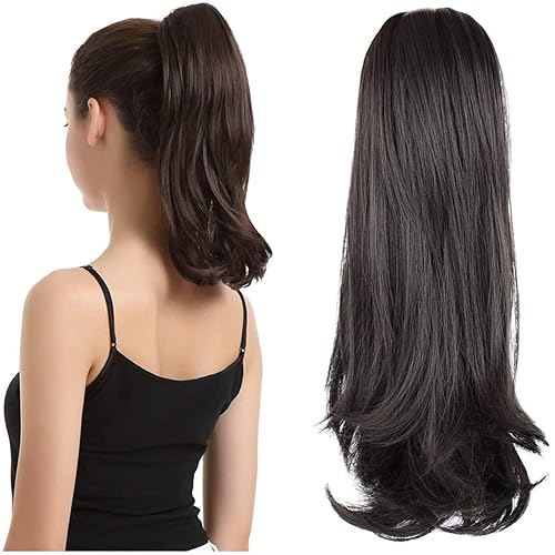 Miniatura 23 de BARSDAR Extensiones de cola de caballo con clip de garra negra, extensiones de cabello ondulado de 20 pulgadas para mujer, extensiones de cabello