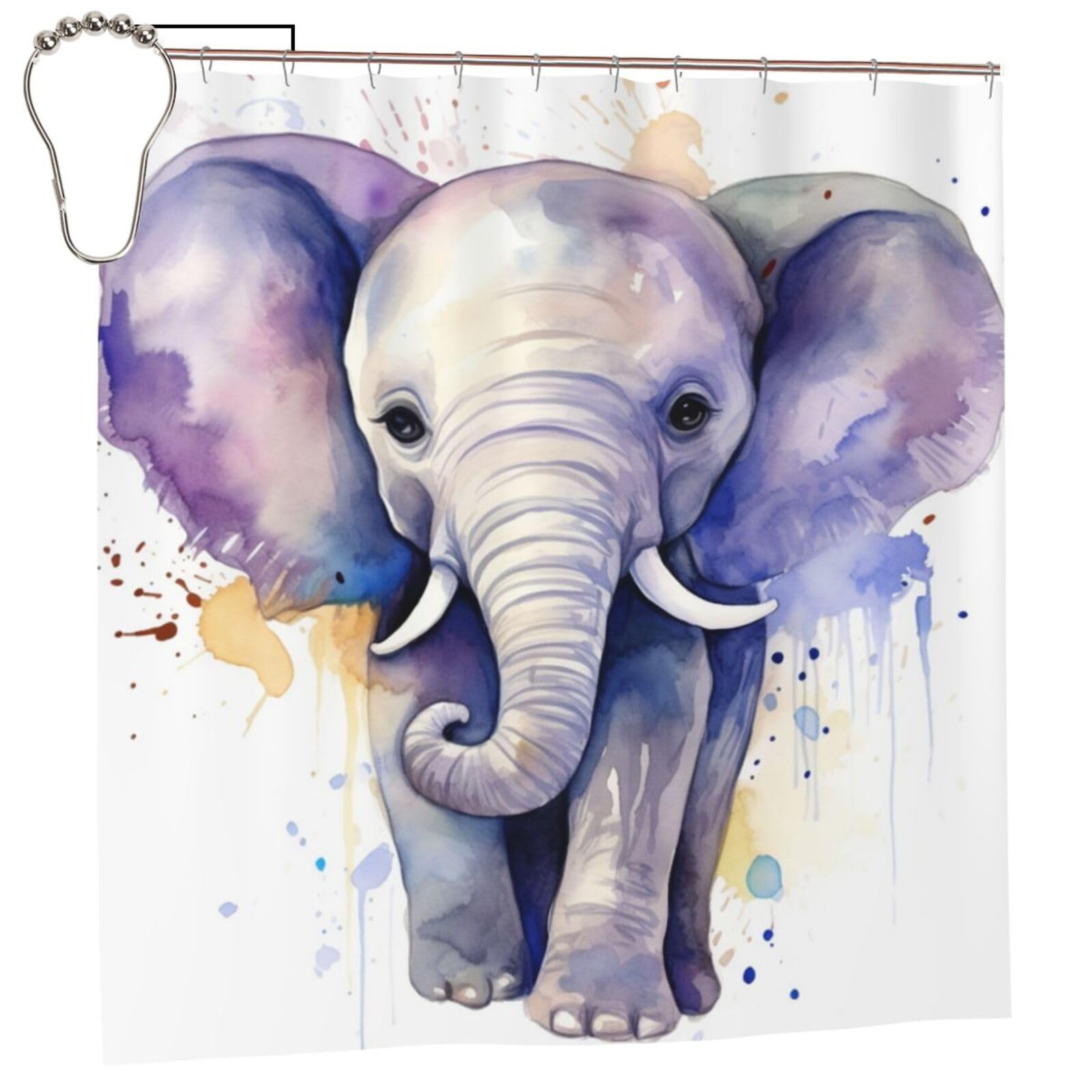 Rideau de douche éléphant épais et imperméable avec 12 crochets | 183x183 cm