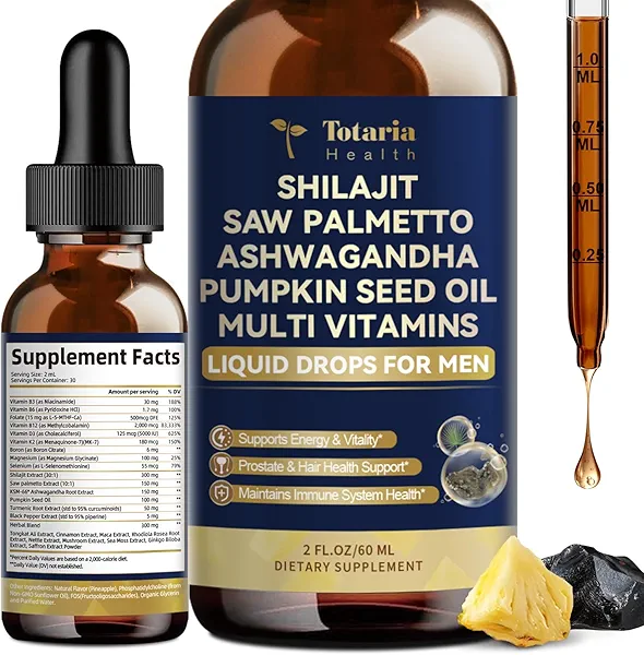 Shilajit Liquid Drops with Saw Palmetto，Ashwagandha，Pumpkin Seed Oil，Sea Moss,Multivitamin - Shilajit for Men - Support Prostate Health & Hair,Energy & lmmune Function - 2FL - Pineapple Flavor