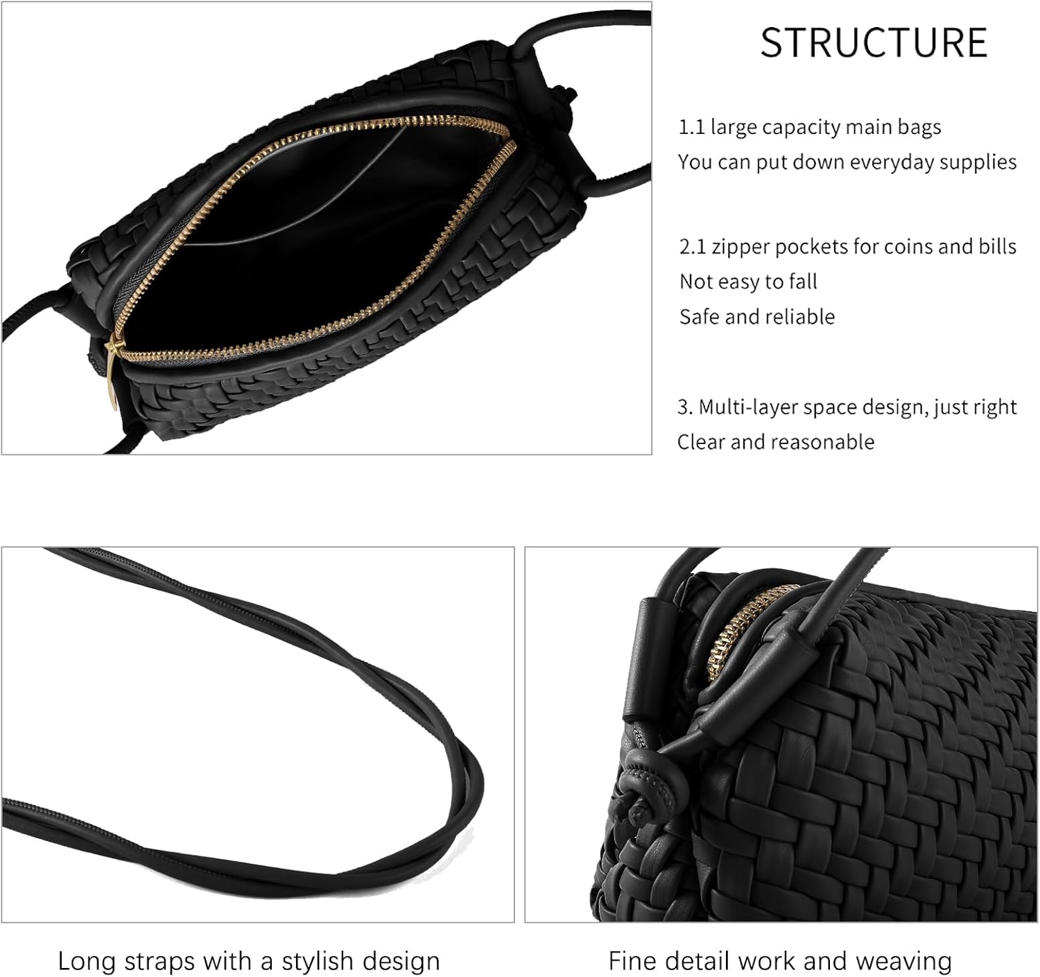 Woven Crossbody Bag for Women,Small Handbag Cute Purse Vegan Leather Handmade Shoulderbag,Lightweight Tote Bag with Strap - Image 7