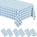 6 Pack Light Blue Gingham Tablecloth Rectangular Pale Blue and White Checkered Tablecloths Disposable Plastic Plaid Table Cover for Parties, Outdoor Picnic, Birthday, Wedding, Camping 54 × 108 Inch