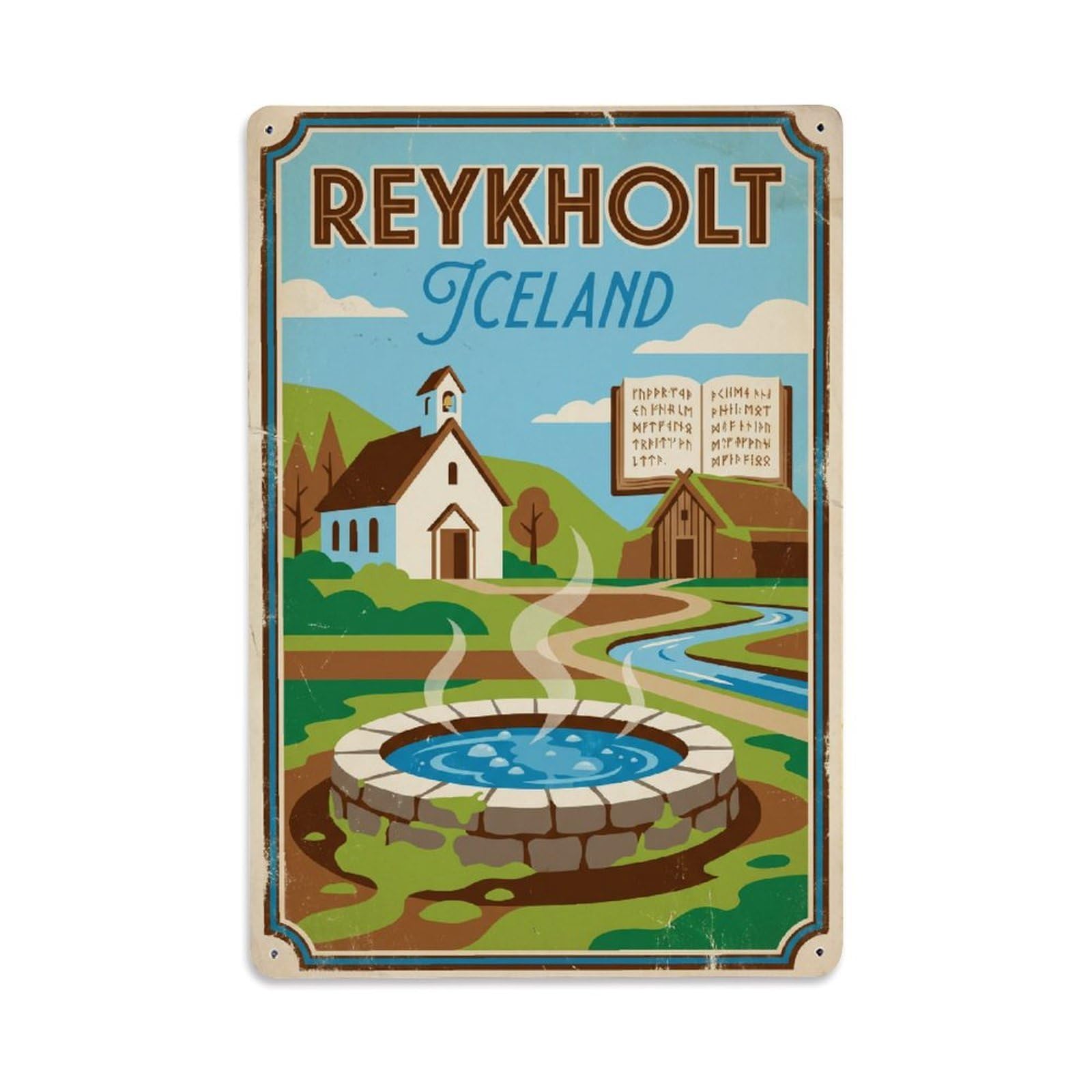 Vintage Travel Reykholt Iceland Heritage Metal Tin Sign