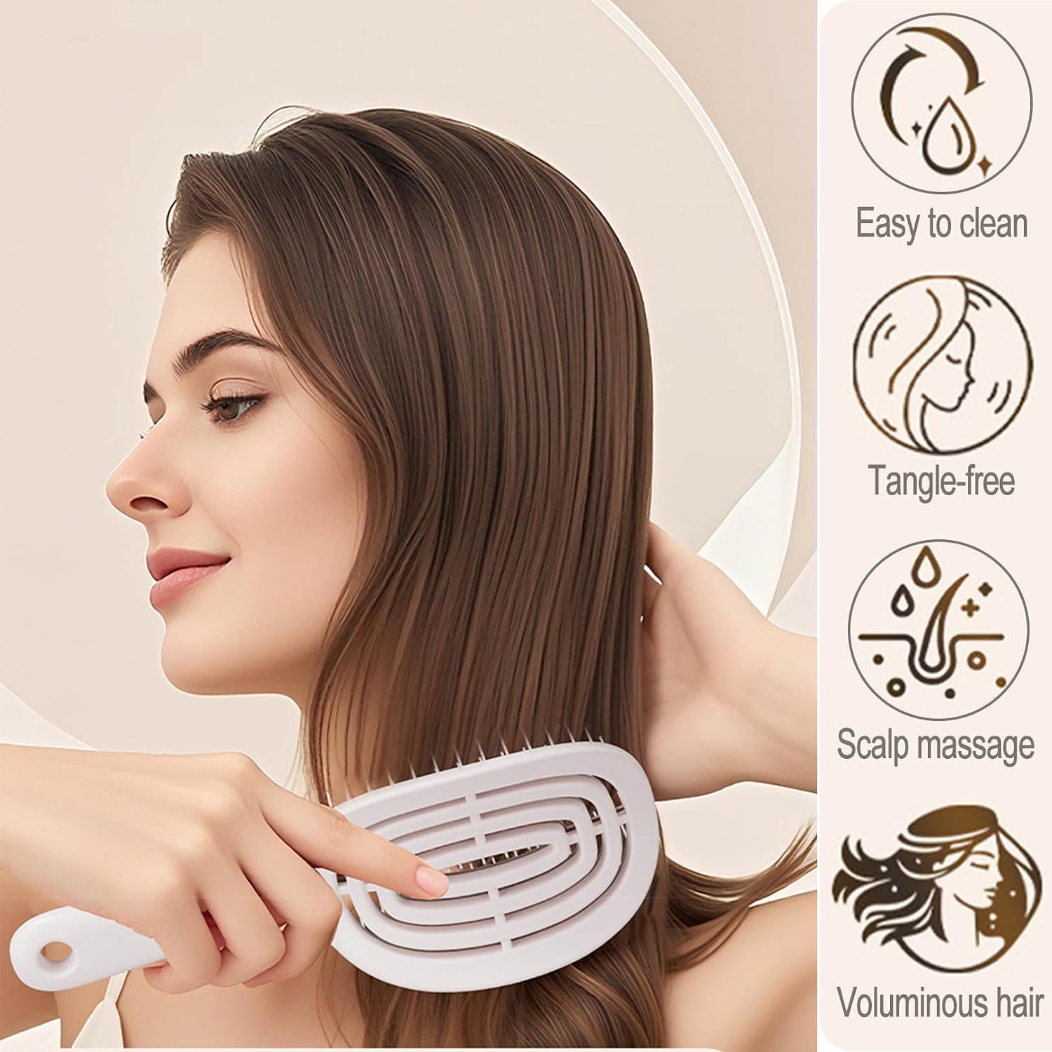 Curl Brush Long Hair Self-Cleaning, Sleek Brush Antistatic, Extensions Hair Brush without Pulling, Curly Hair Brush, Skeleton Brush, Large, Detangler Brush for Curls, Detangling Brush for Men and image 3