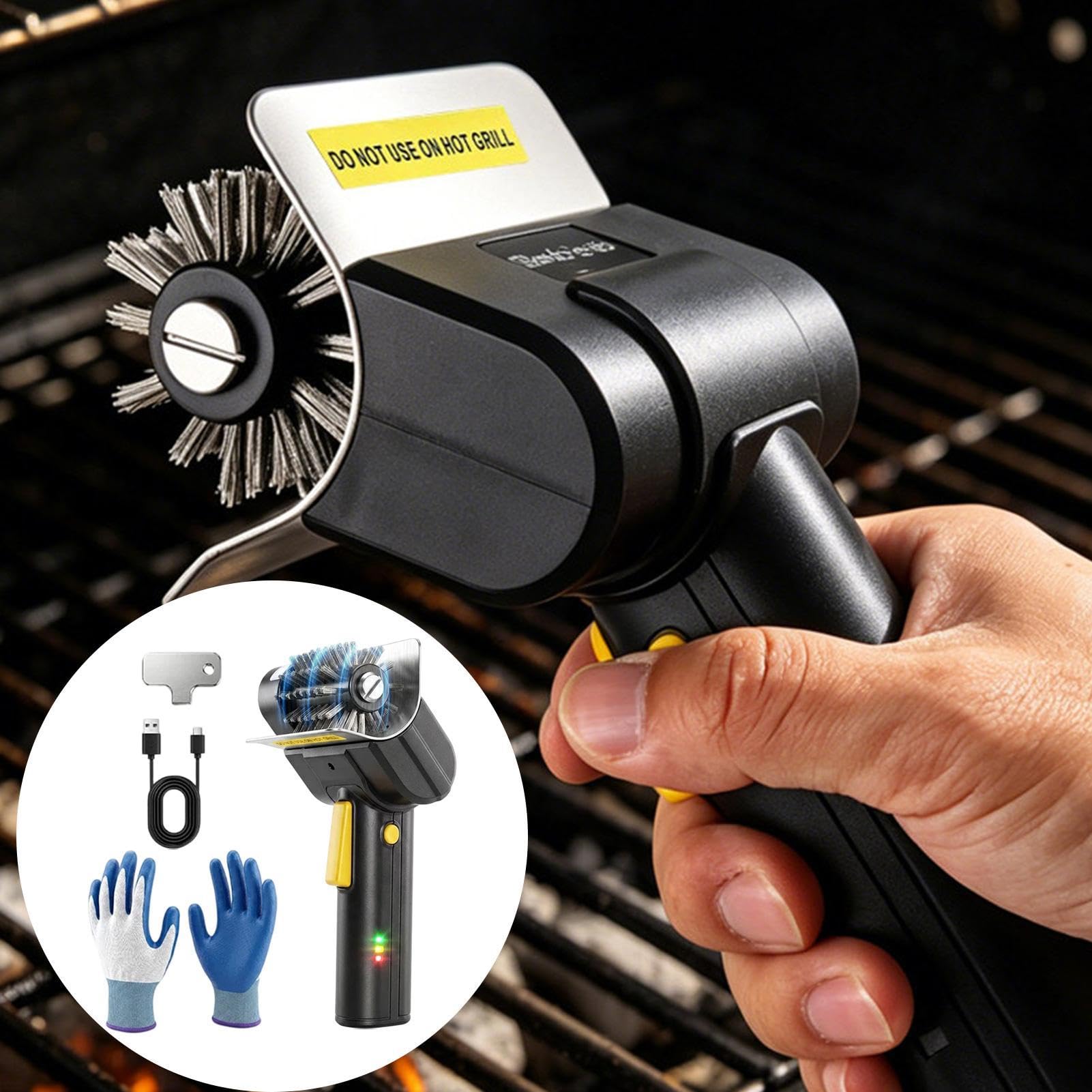 Spazzola Elettrica Per Griglia Barbecue Senza Fili 600 RPM Impugnatura | Spazzola Elettrica per Barbecue Per Casa Cucina Ristorante Campeggio Picnic Patio Balcone