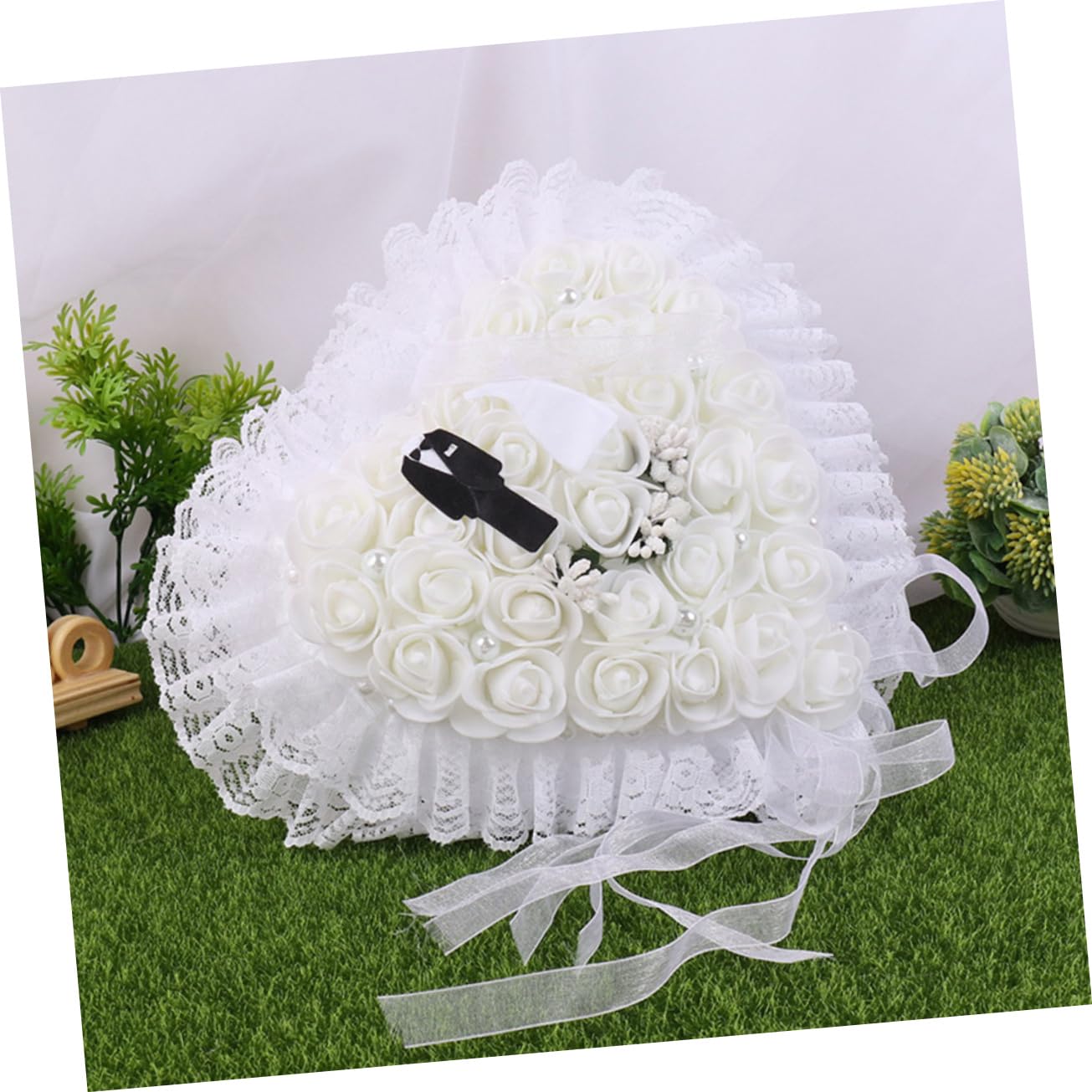 NOLITOY 2pièces Coussin De Mariage Floral Dentelle pour Anneau Accessoire Élégant pour Cérémonie De Mariage Et Engagement Douce pour Vos Bagues Décoration Réutilisable Et Charmante