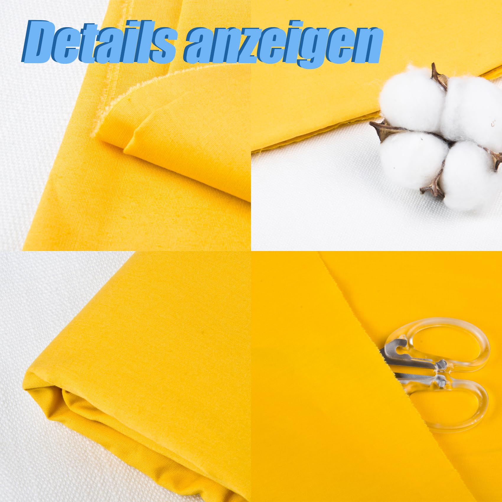 100% stoffa cotone, stoffa al metro, larghezza 150 cm, tessuto a tinta unita per realizzare Abbigliamento, Biancheria, Accessori Moda, Cuscini, Federe e Tende (Giallo, 5 Yards)