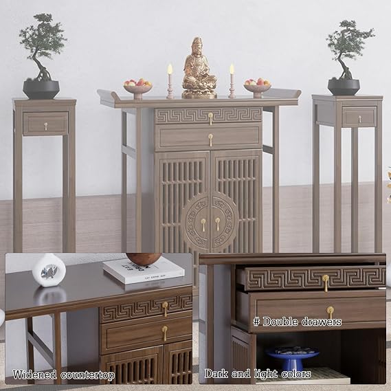 Buddha Pooja Spiritual Prayer Meditation Shrine Buddhist Altar Table for Saints at Home Greek Altar Catholic Loved Ones Ancestral Counter(Primary Color,47.2In)