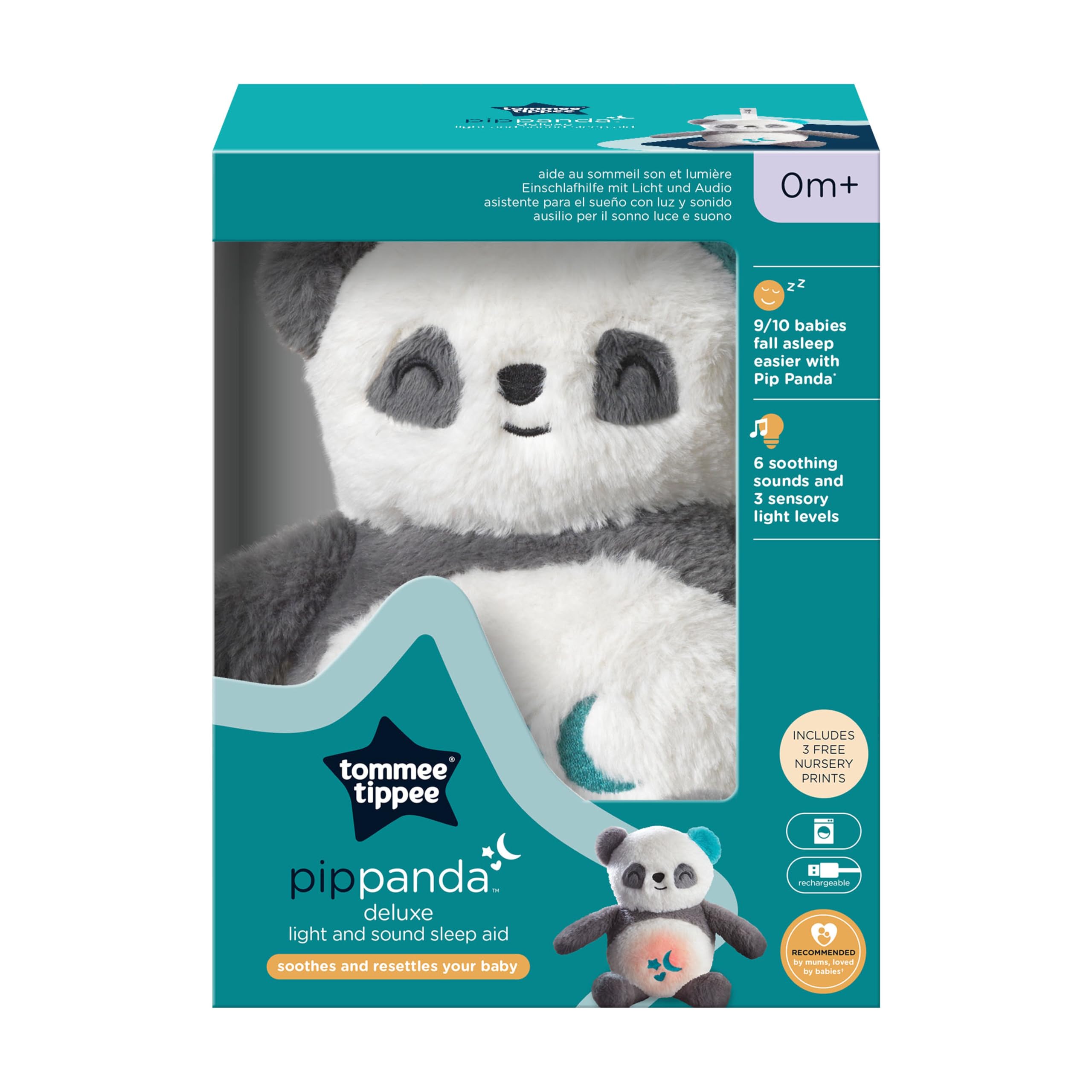 Tommee Tippee Pip Il Panda – Ausilio Per Il Sonno Con Luce Notturna, 6 Suoni Rilassanti E CrySensor, Ricaricabile USB E Lavabile