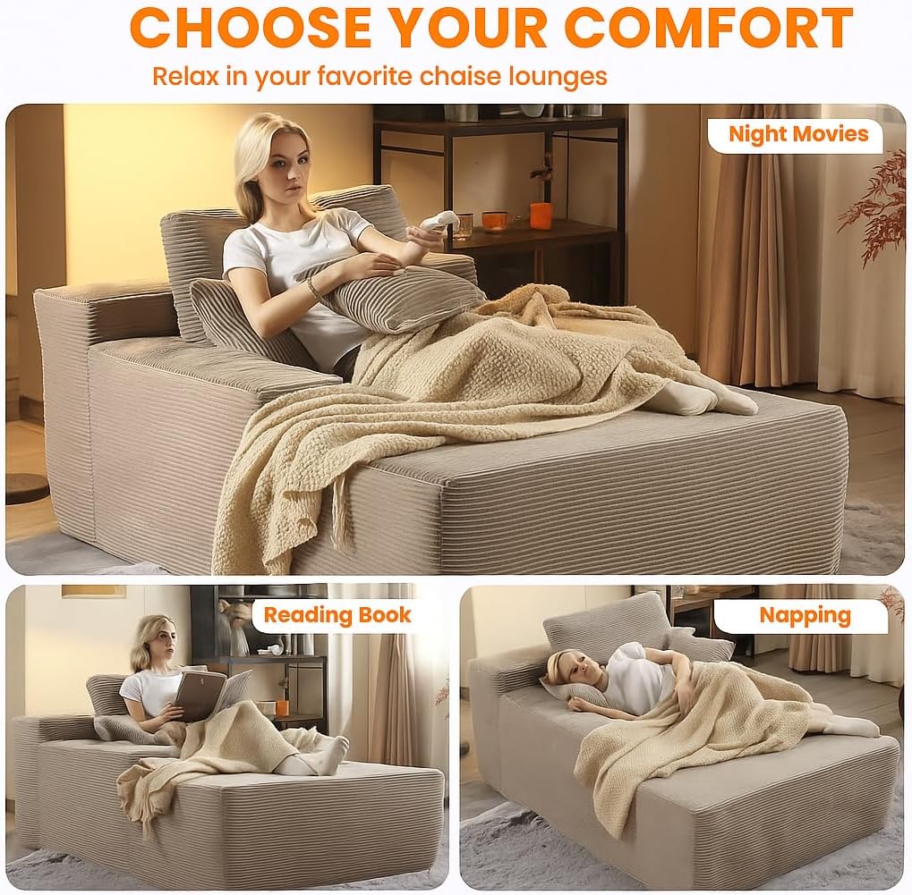 68"*51" Chaise Lounge Chair Indoor, Oversized Upholstered Sofa Bed, Sleeper Couch Reading Chairs Fluffy Plush Faux Fur Cloud Sofas Couches for Living Room (Camel)