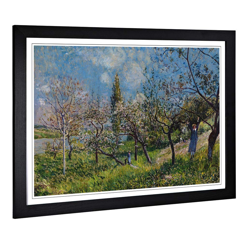 Big Box Art Framed Print of Alfred Sisley Orchard in Spring Design | Wall Art Picture | Home Decor for Kitchen, Living Room, Bedroom, Hallway, Black, A2 / 24.5x18 Inch / 62x45cm