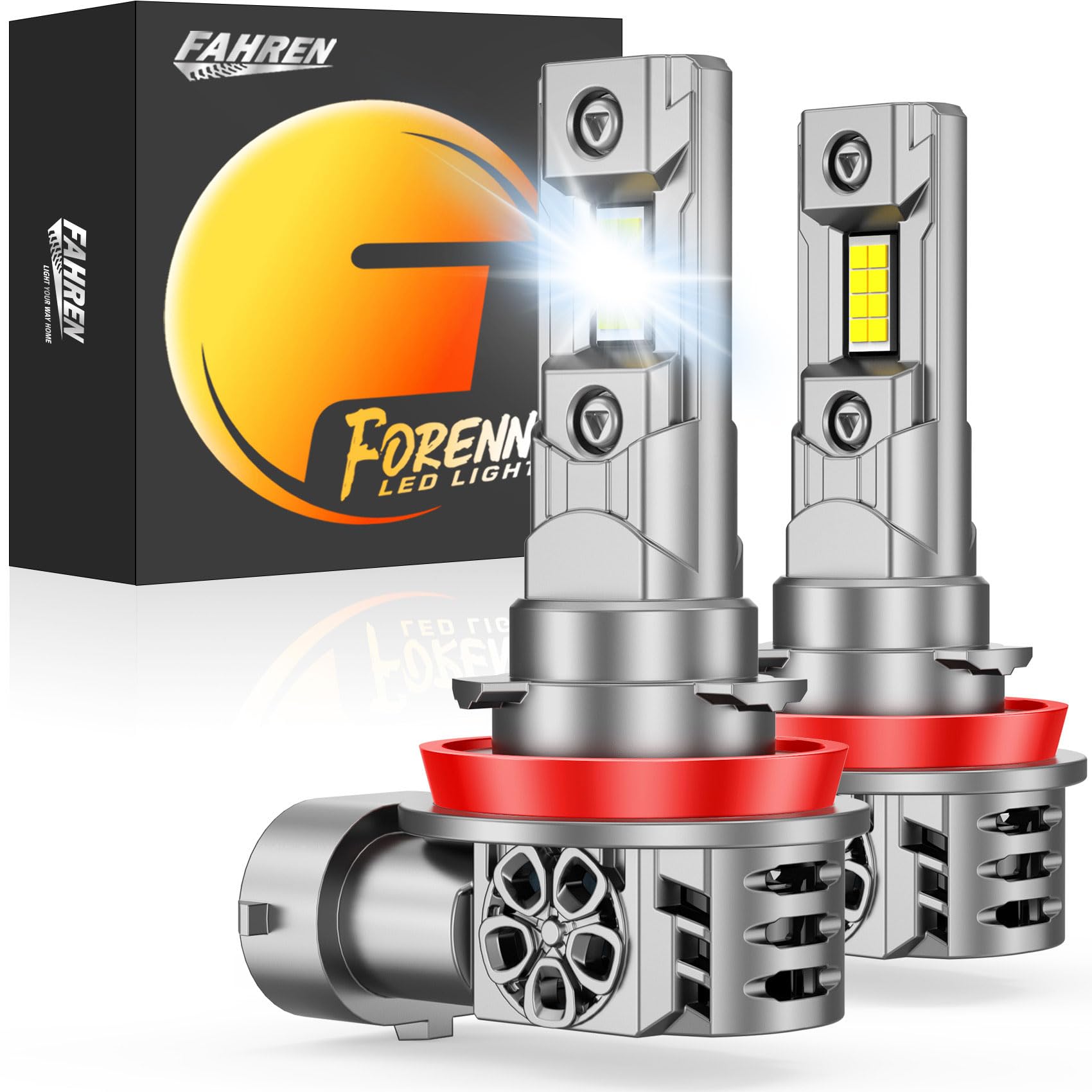 Fahren New-Gen &amp; Mordern H11 Bulbs, 1000% 45000LM Upgrade Brightness, H9 H8 Fog Lights 1:1 Size with 20000RPM Silent Cooling Fan Quick Install, Back Up Light Assemblies Pack of 2