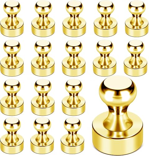 Miniatura 107 de Imanes para refrigerador, 20 unidades, imanes tipo chincheta de metal, dorados, ideales para pizarras blancas, oficinas, aulas o mapas