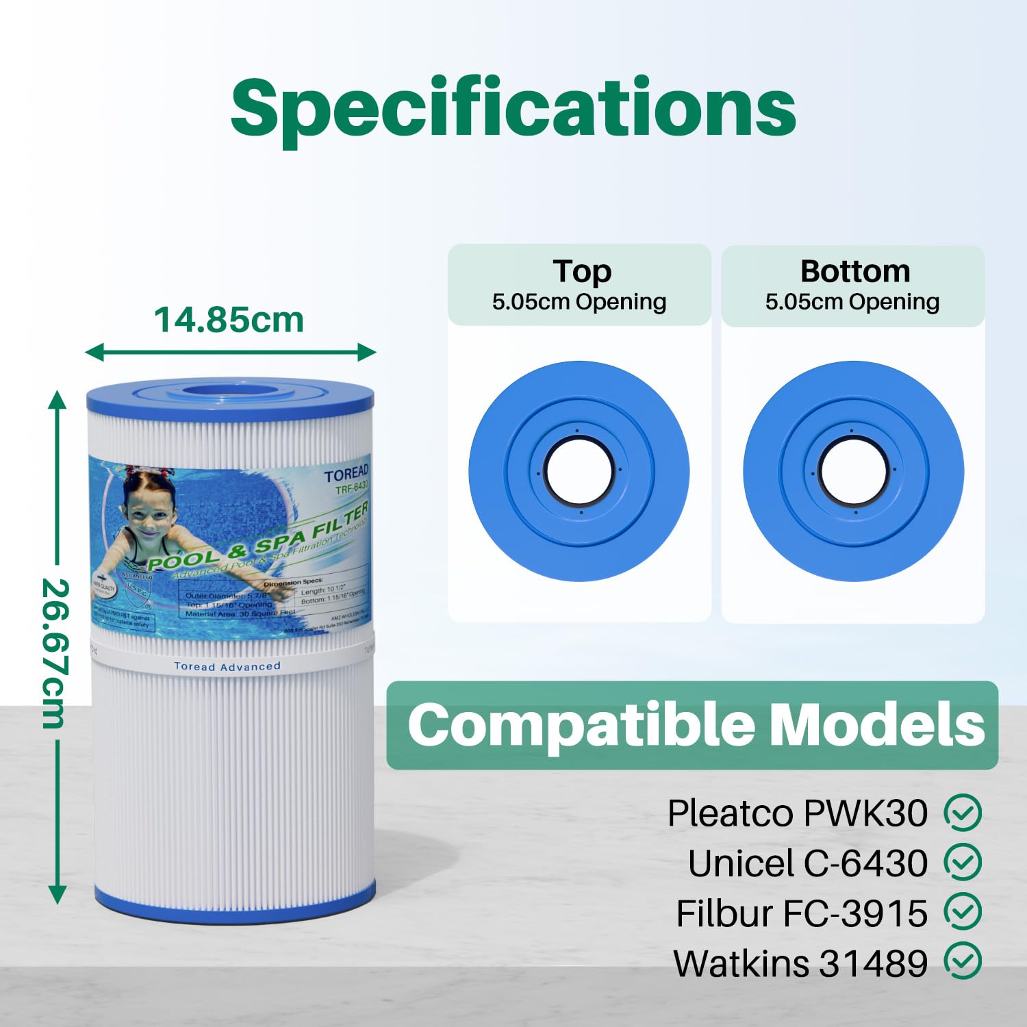 TOREAD Filtry do zastępują Watkins 31489, Unicel C-6430, Pleatco PWK30, Filbur FC-3915, 73178, 73250, 71825, P/N0969601 filtry do, 2 szt