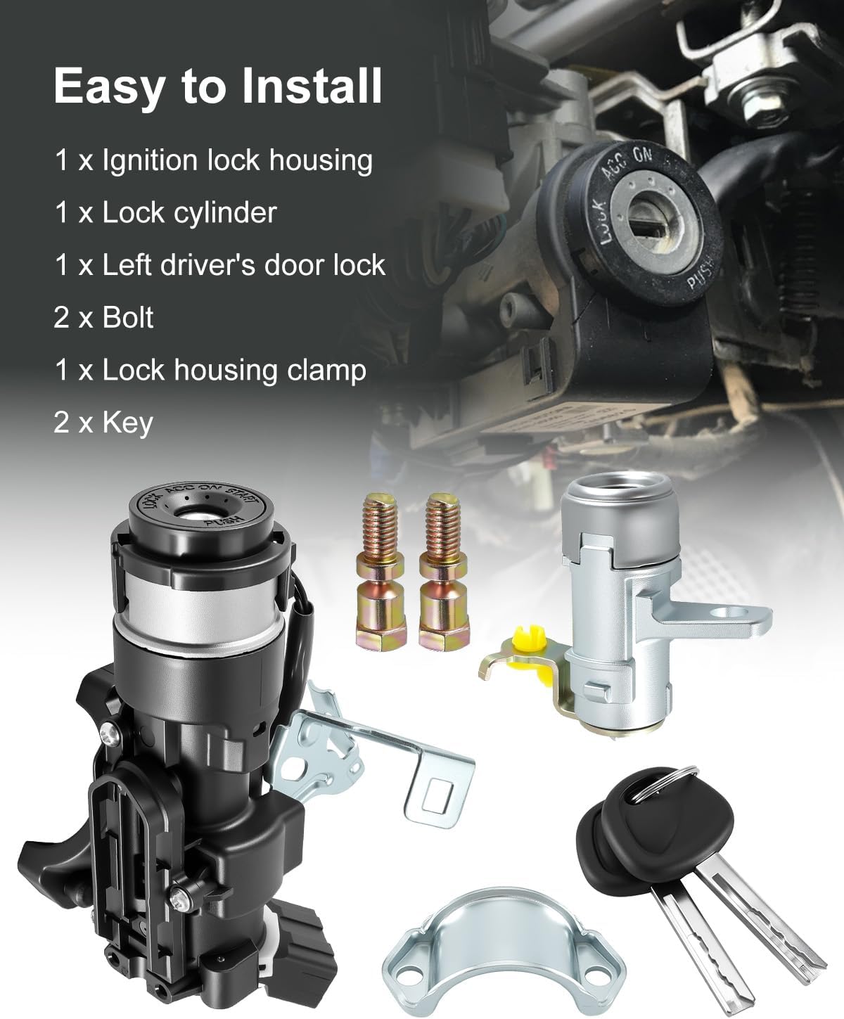 Ignition Switch Assembly Fits for Hyundai Accent 2012-2017 Dodge Attitude 2012-2014, Ignition Lock Cylinder Housing with Door Lock & Keys Replace 81910-1R110